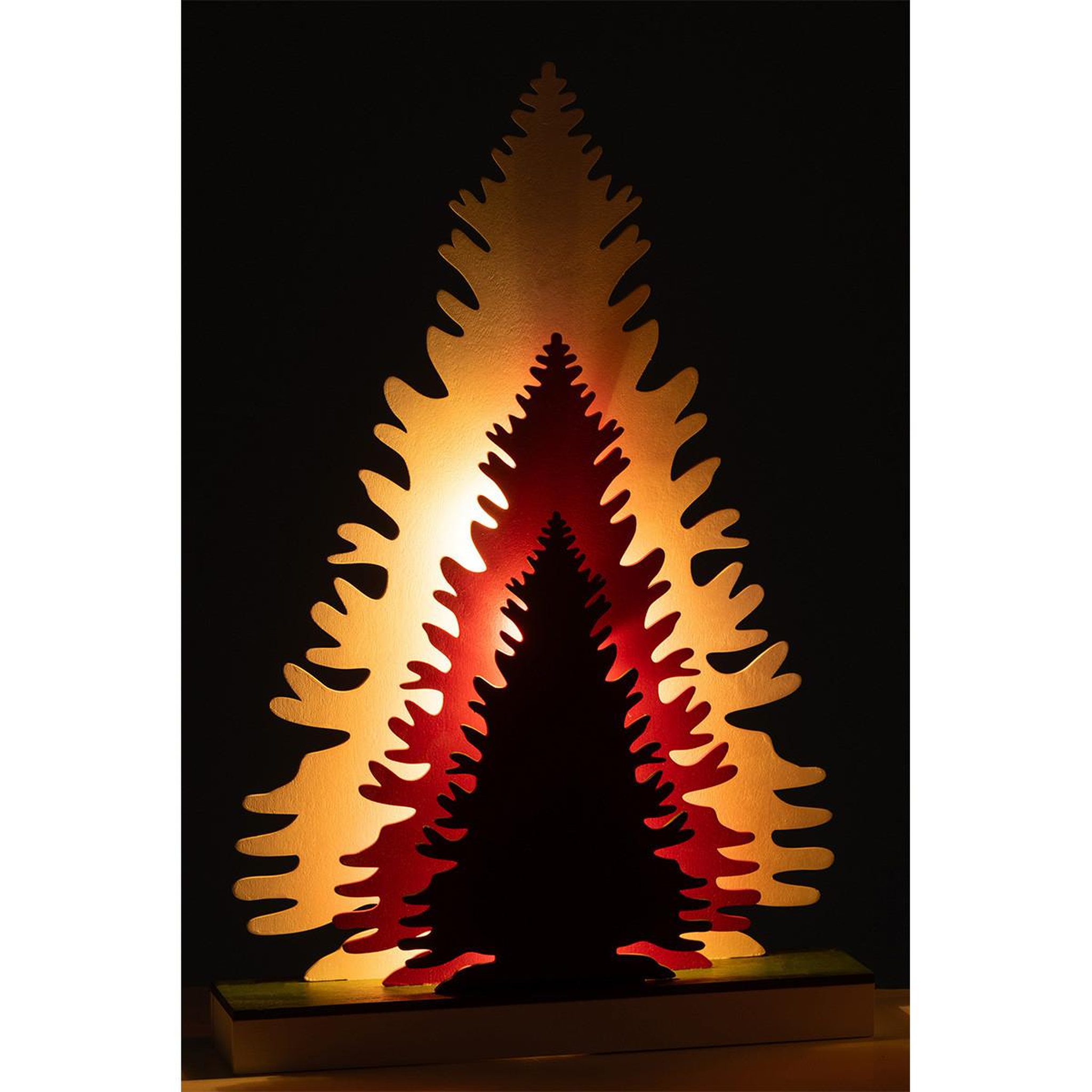 Voir la diapositive 3 : J-LINE Déco sapins à led en bois  hiver  44cm multicolore