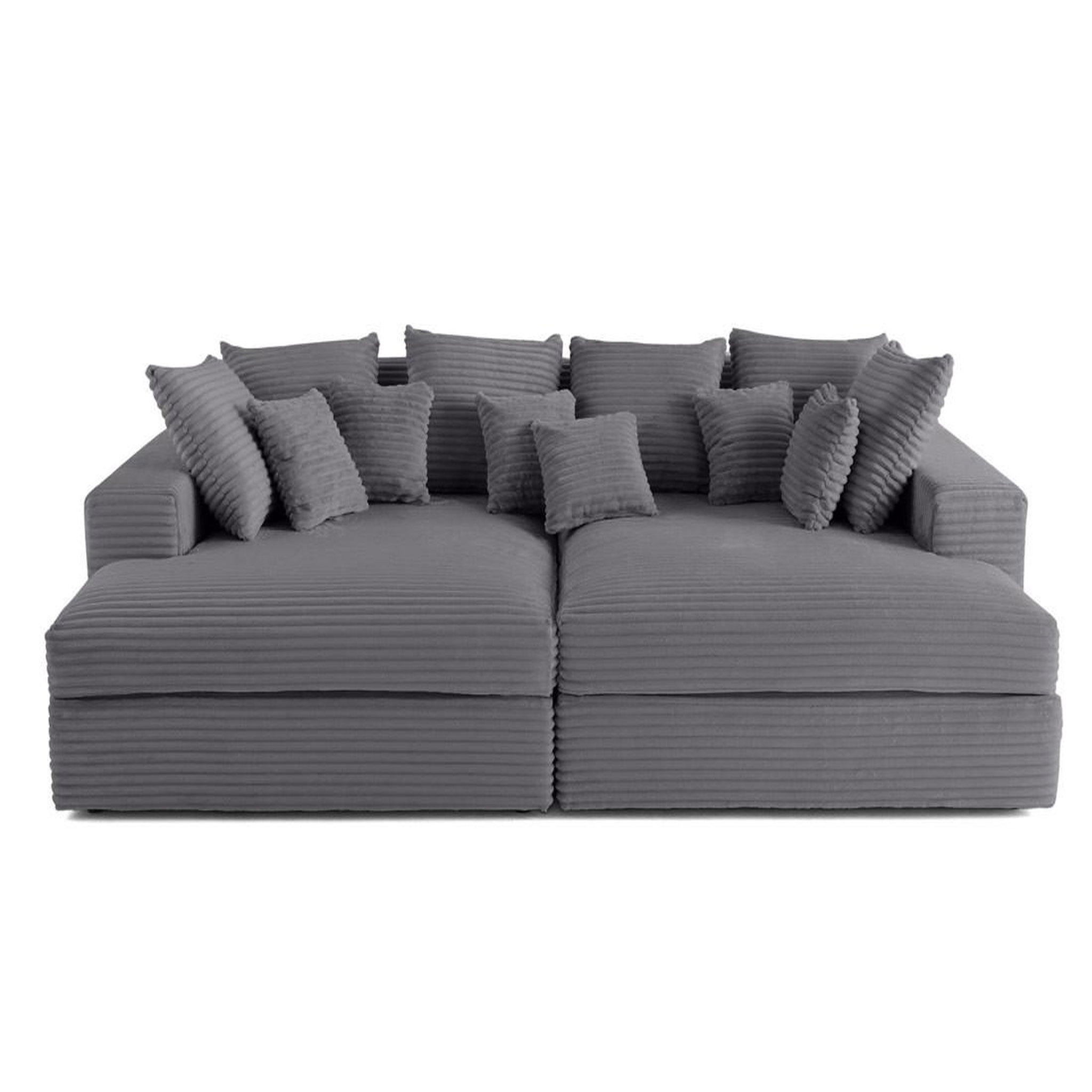Voir la diapositive 1 : LISA DESIGN Collins - canapé droit 4 places avec double méridienne - assise profonde - velours côtelé grosses côtes