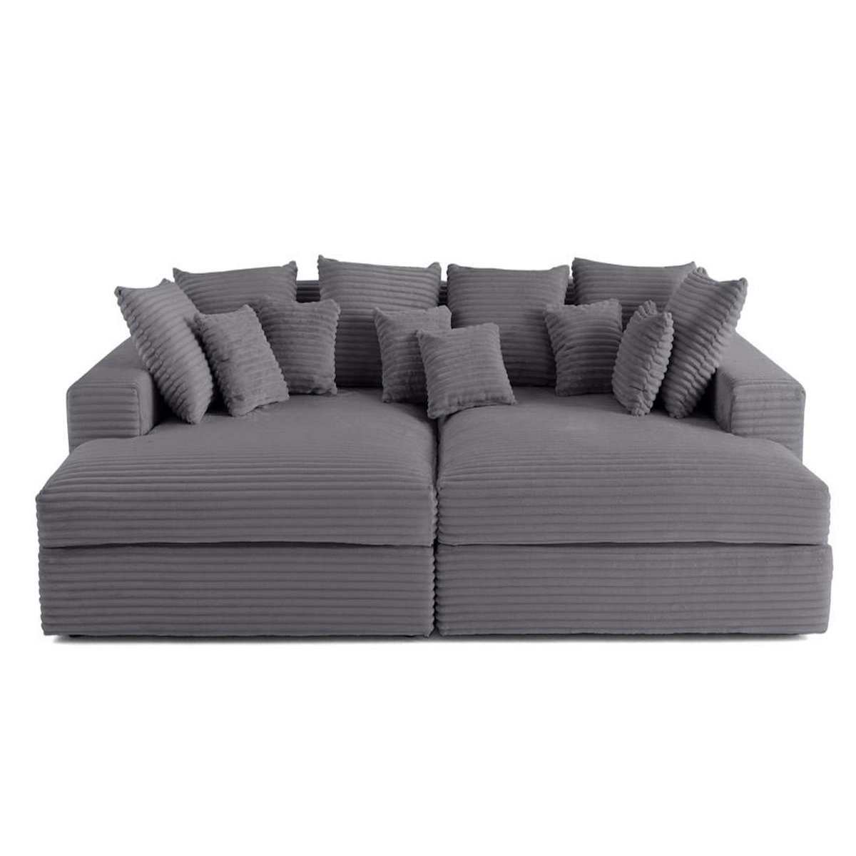 LISA DESIGN Collins - canapé droit 4 places avec double méridienne - assise profonde - velours côtelé grosses côtes