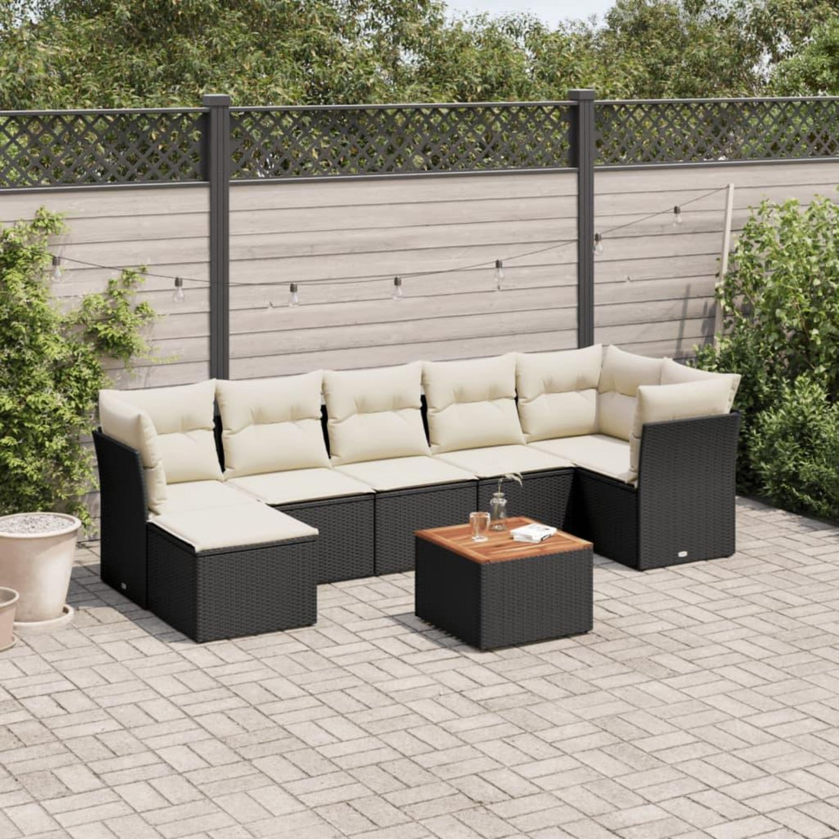 VIDAXL Salon de jardin 8 pcs avec coussins noir resine tressee
