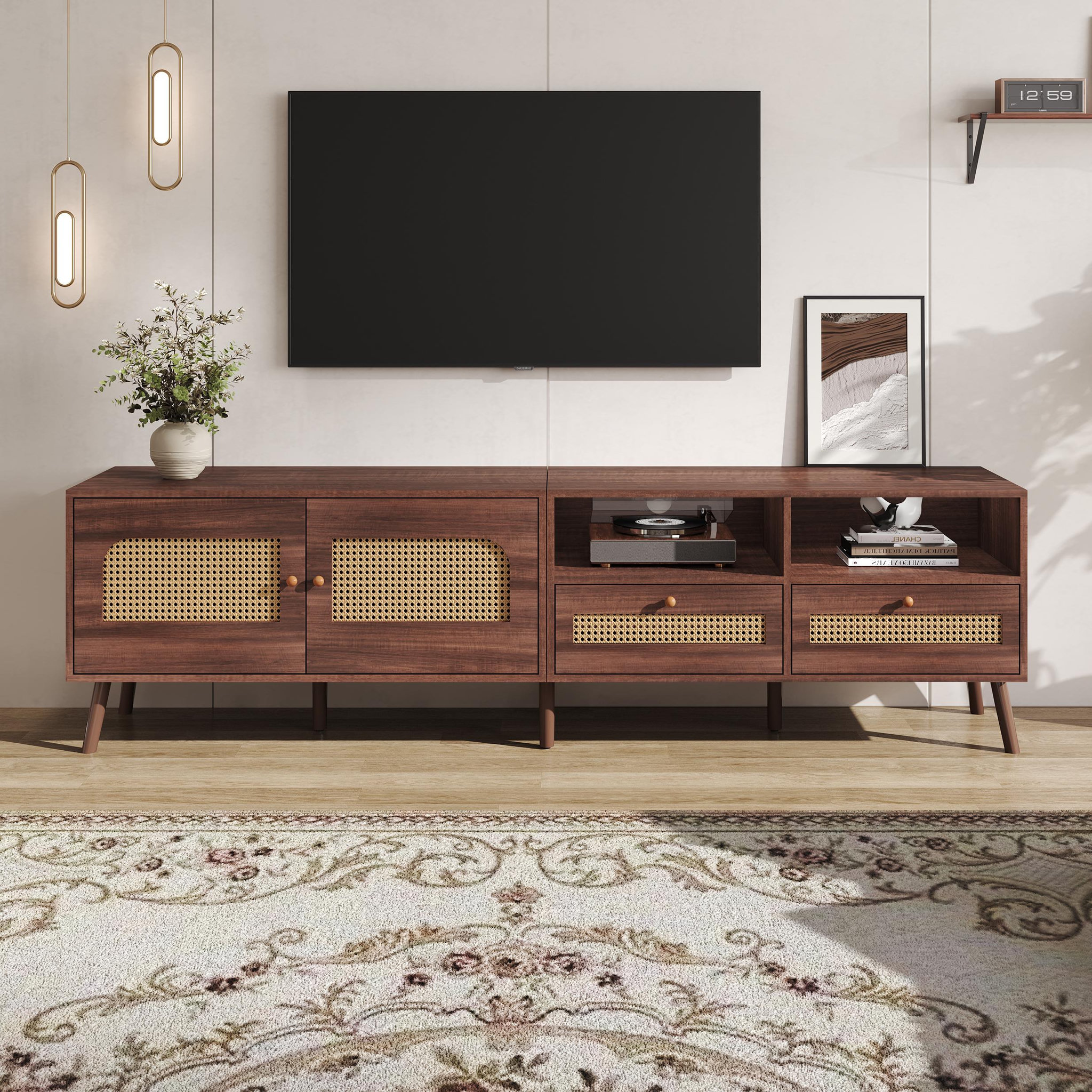 Voir la diapositive 2 : MERAX Meuble tv marron 200cm panneau de particules