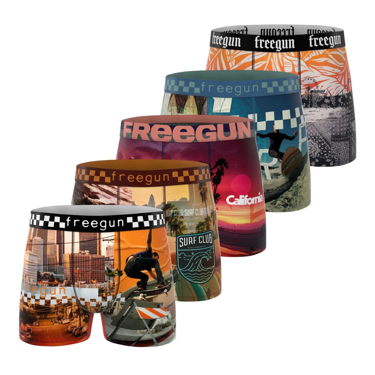 FREEGUN Lot de 5 boxers homme California Vibes