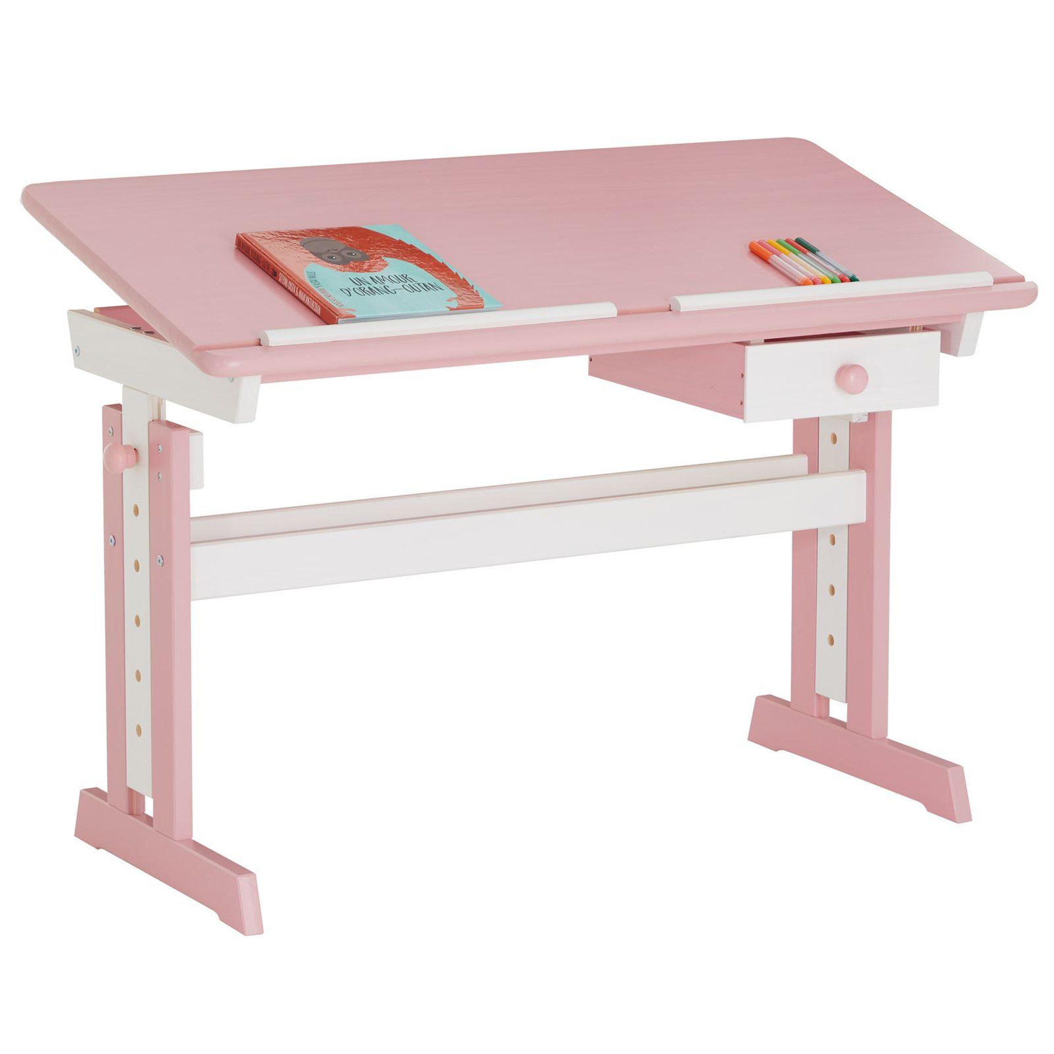 Voir la diapositive 1 : IDIMEX Bureau enfant FLEXI, en pin massif, réglable en hauteur et plateau inclinable