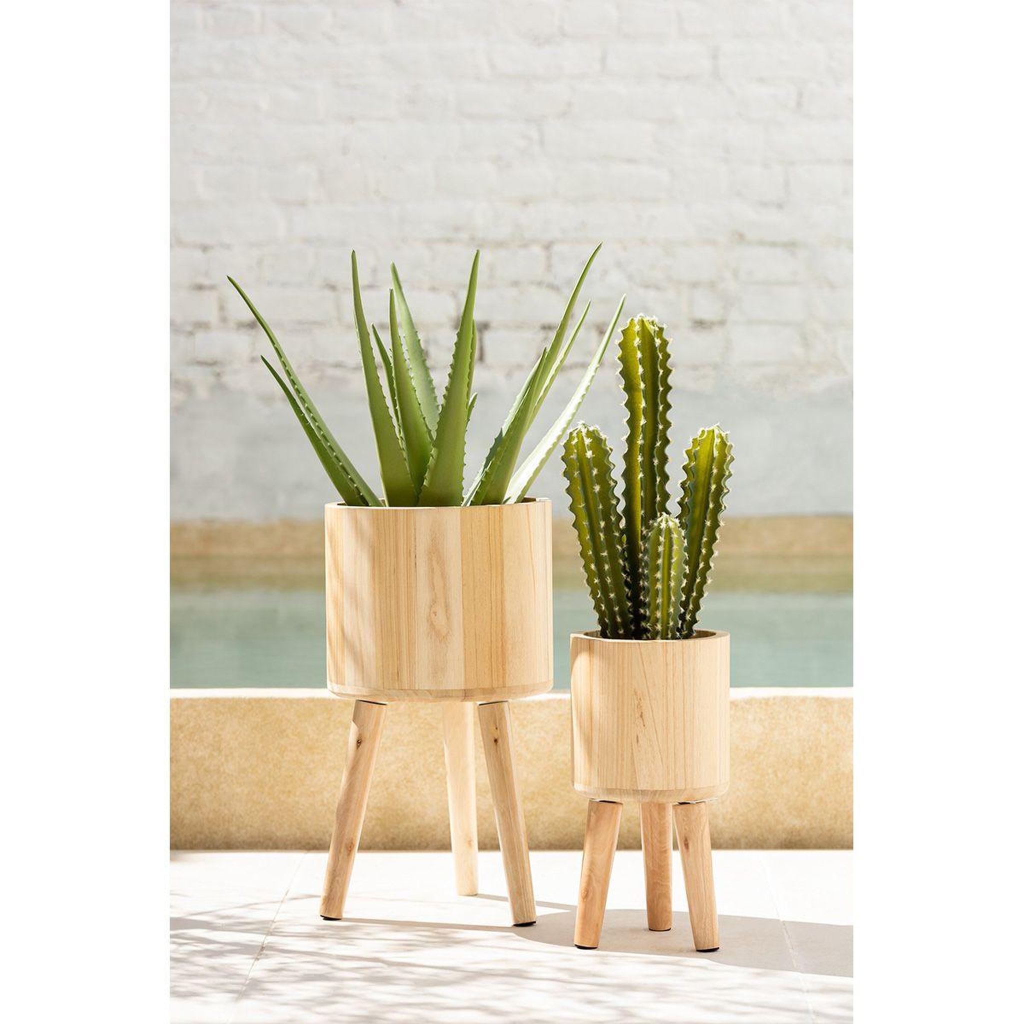 Voir la diapositive 5 : J-LINE Lot de 3 Cache-Pots en Bois  Paul  49cm Naturel