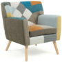 Voir la diapositive 1 : ID MARKET Fauteuil scandinave LIV en tissu patchwork multicouleur