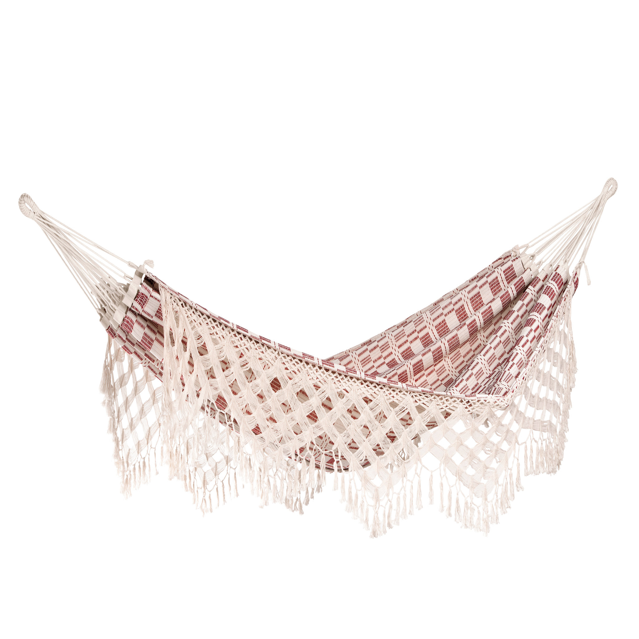 Voir la diapositive 2 : Hamac 2 personnes 250x150cm coton bordeaux RIO