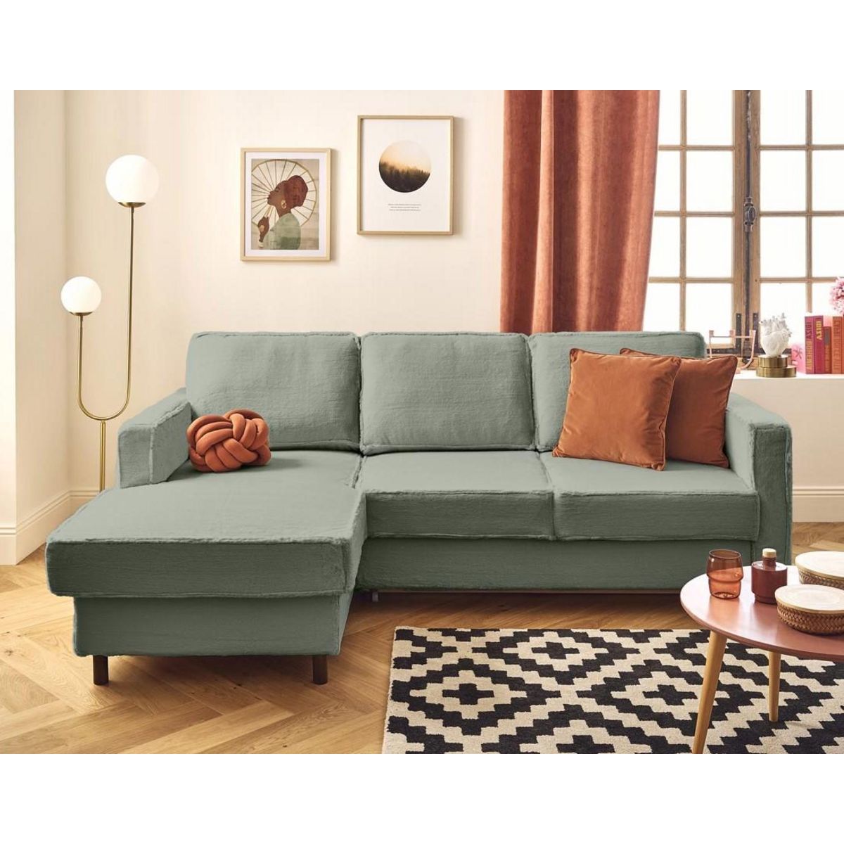 LISA DESIGN Jake - canapé d'angle gauche 4 places convertible avec coffre en fausse fourrure