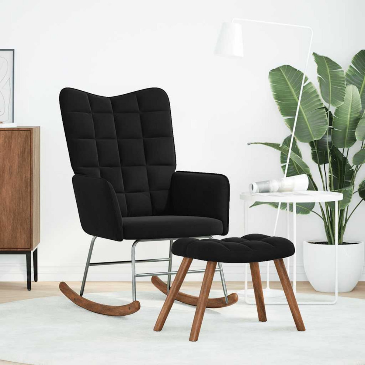VIDAXL Chaise a bascule avec repose-pied noir velours