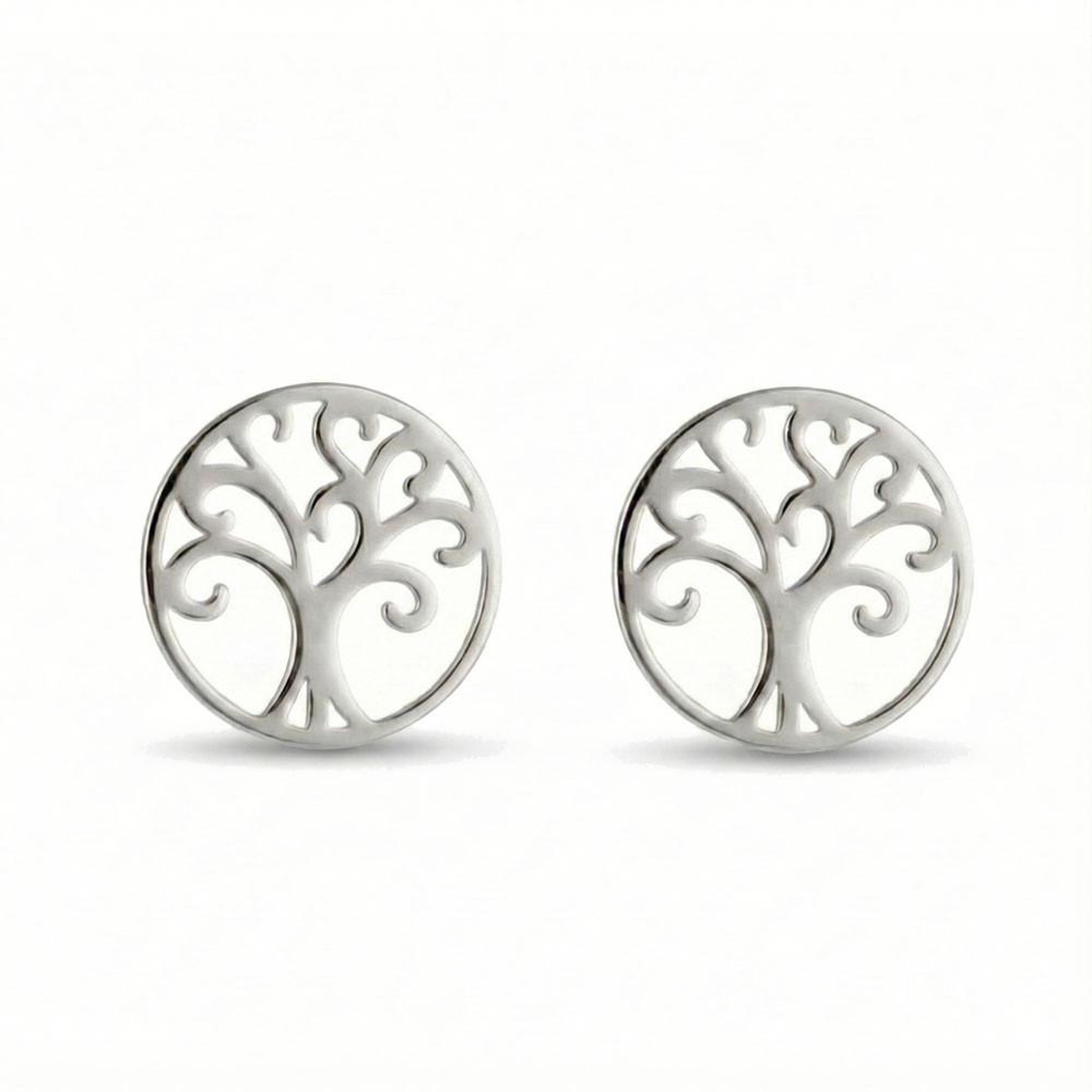 L'ATELIER D'AZUR Boucles d'Oreilles Or Blanc - Puces Motif Arbre de Vie