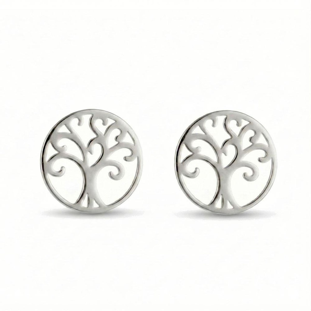 L'ATELIER D'AZUR Boucles d'Oreilles Or Blanc - Puces Motif Arbre de Vie