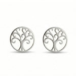L'ATELIER D'AZUR Boucles d'Oreilles Or Blanc - Puces Motif Arbre de Vie