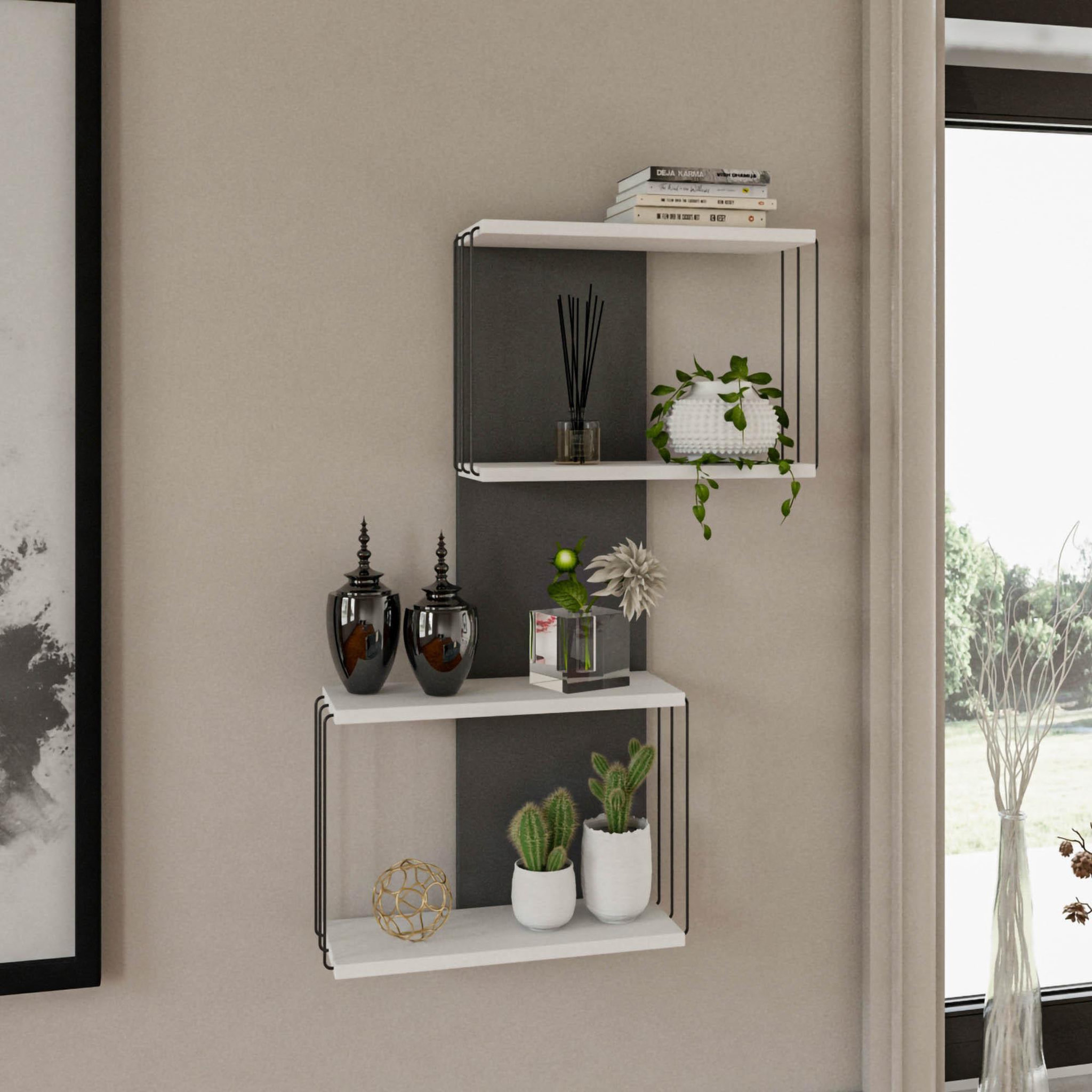 Voir la diapositive 2 : Habitat et Jardin Étagère murale en bois  destan  - 65 x 19 x 96 cm - blanc