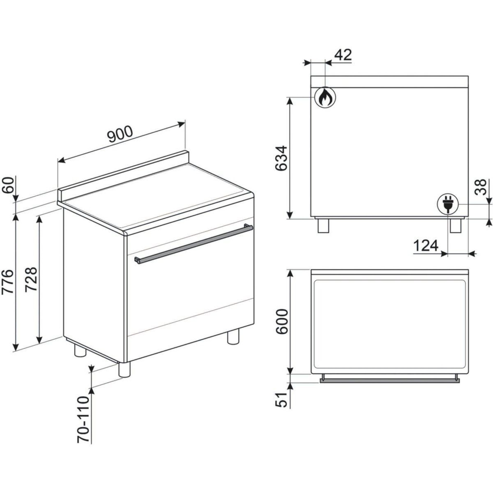 Voir la diapositive 4 : SMEG Piano de cuisson gaz sx91gm