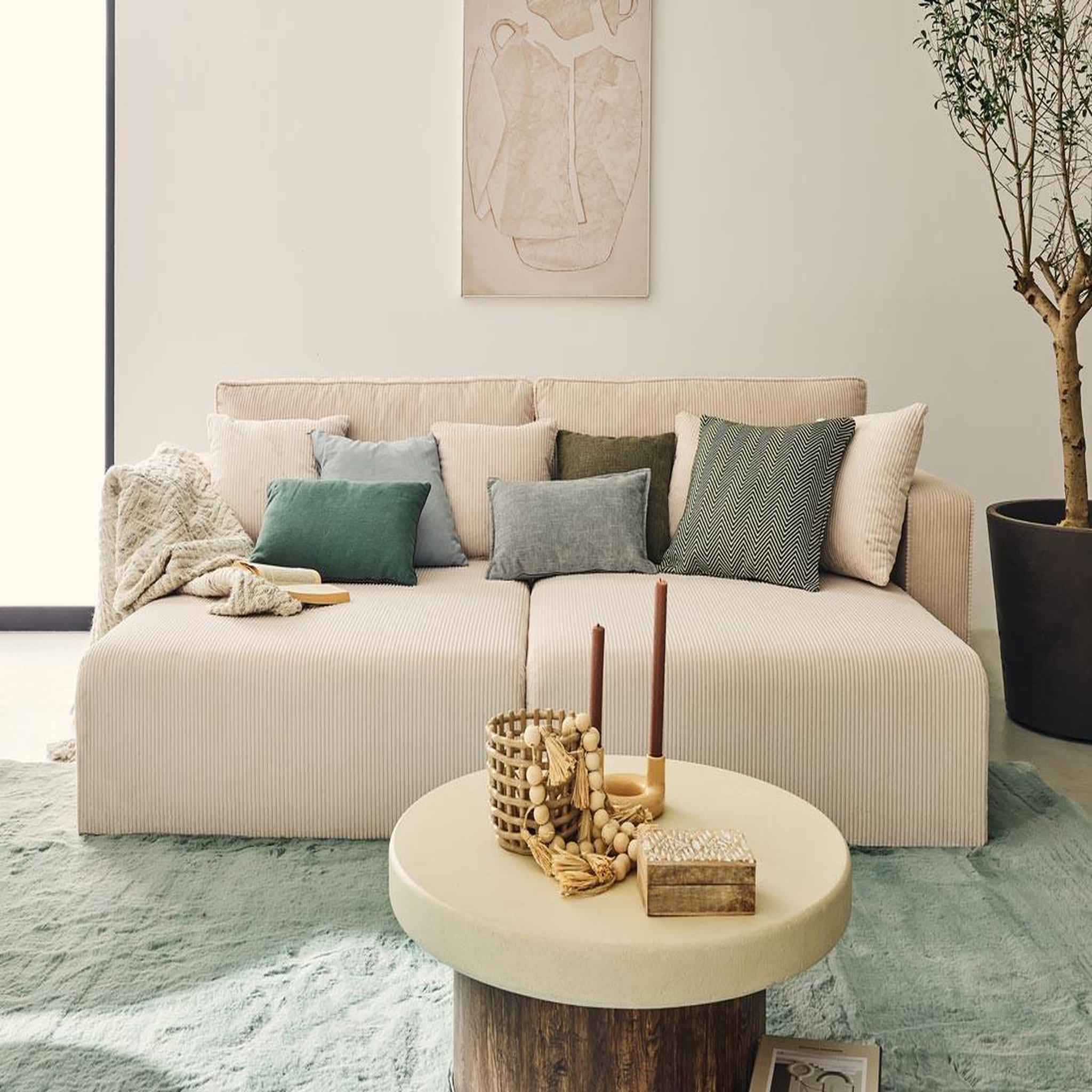 Voir la diapositive 2 : BEST MOBILIER Topaze - canapé droit 4 places avec double méridienne - assise profonde - en velours côtelé