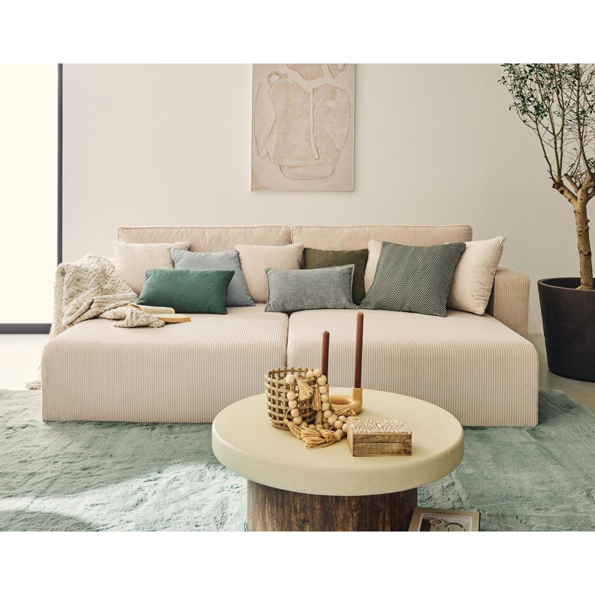 BEST MOBILIER Topaze - canapé droit 4 places avec double méridienne - assise profonde - en velours côtelé