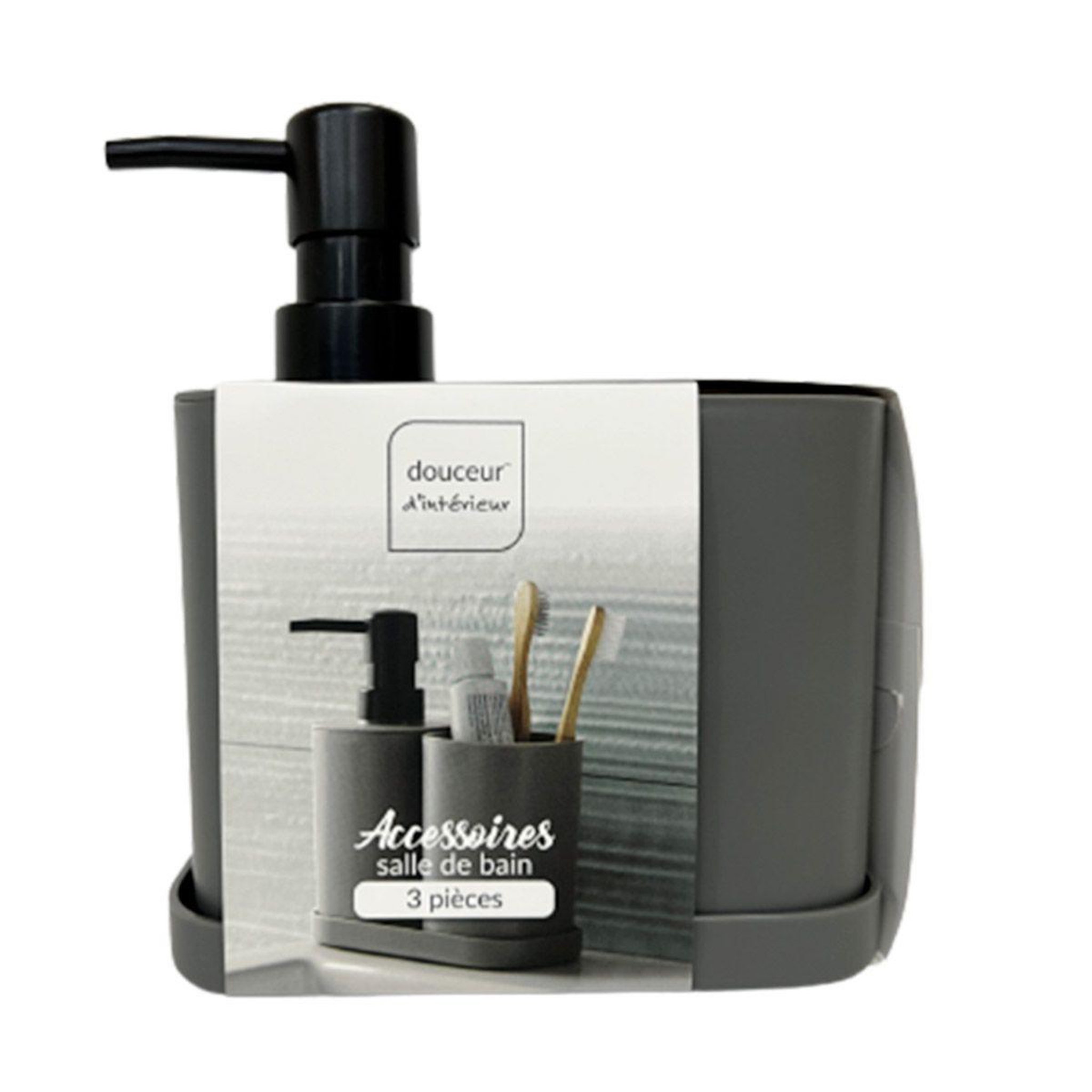 Voir la diapositive 3 : Douceur d'Intérieur Set de 3 accessoires salle de bain  vita  19cm anthracite