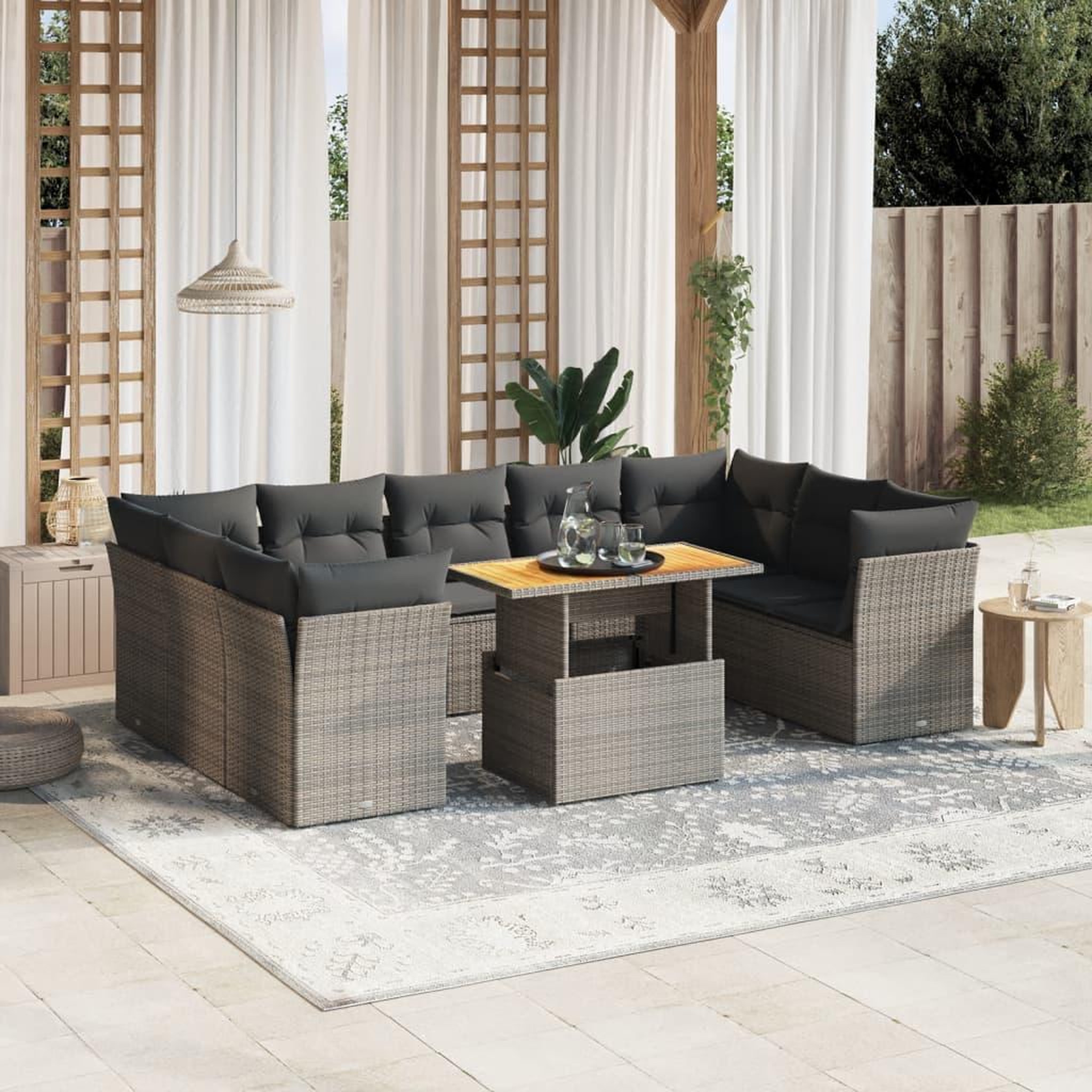 VIDAXL Salon de jardin avec coussins 10 pcs gris resine tressee