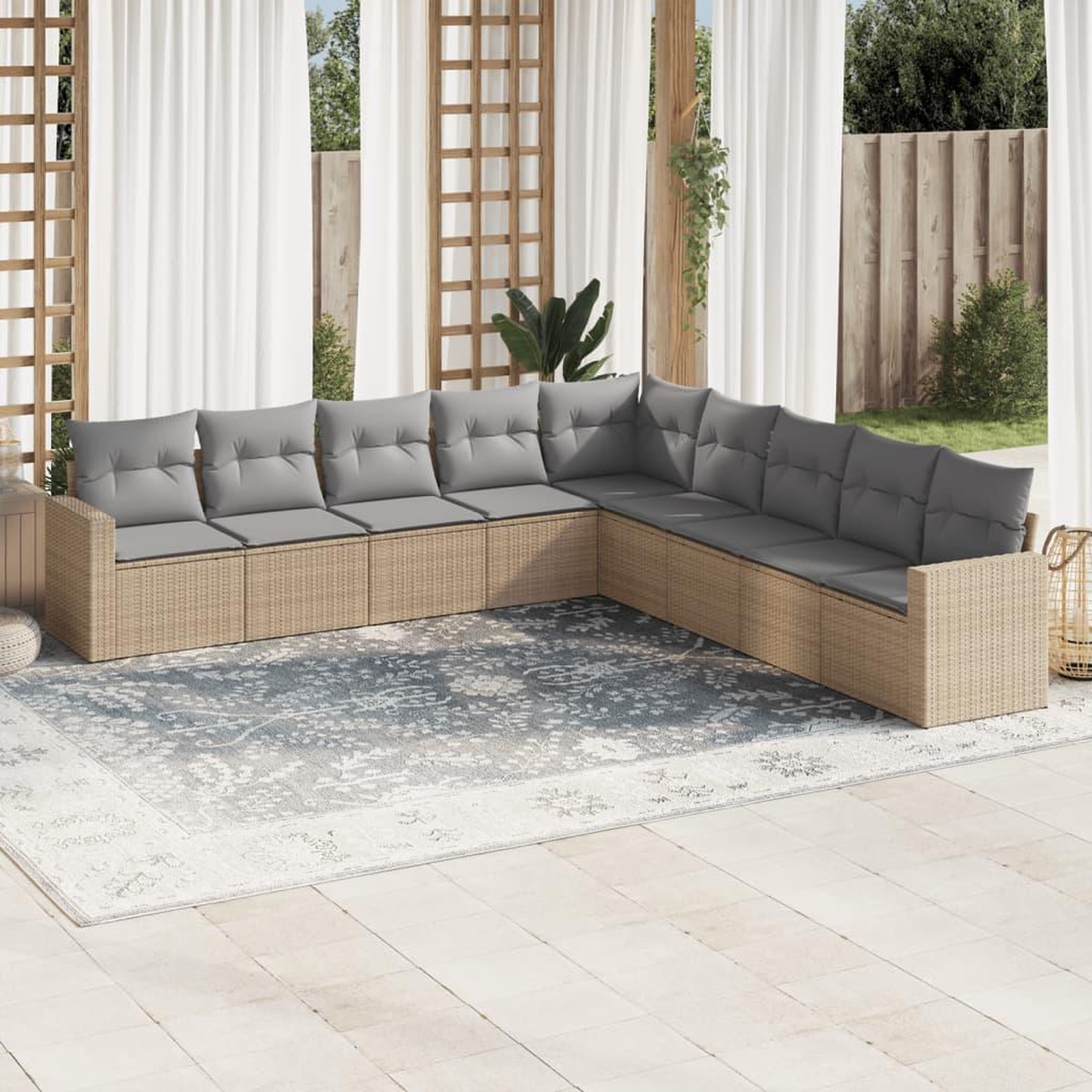 VIDAXL Salon de jardin avec coussins 9 pcs beige resine tressee