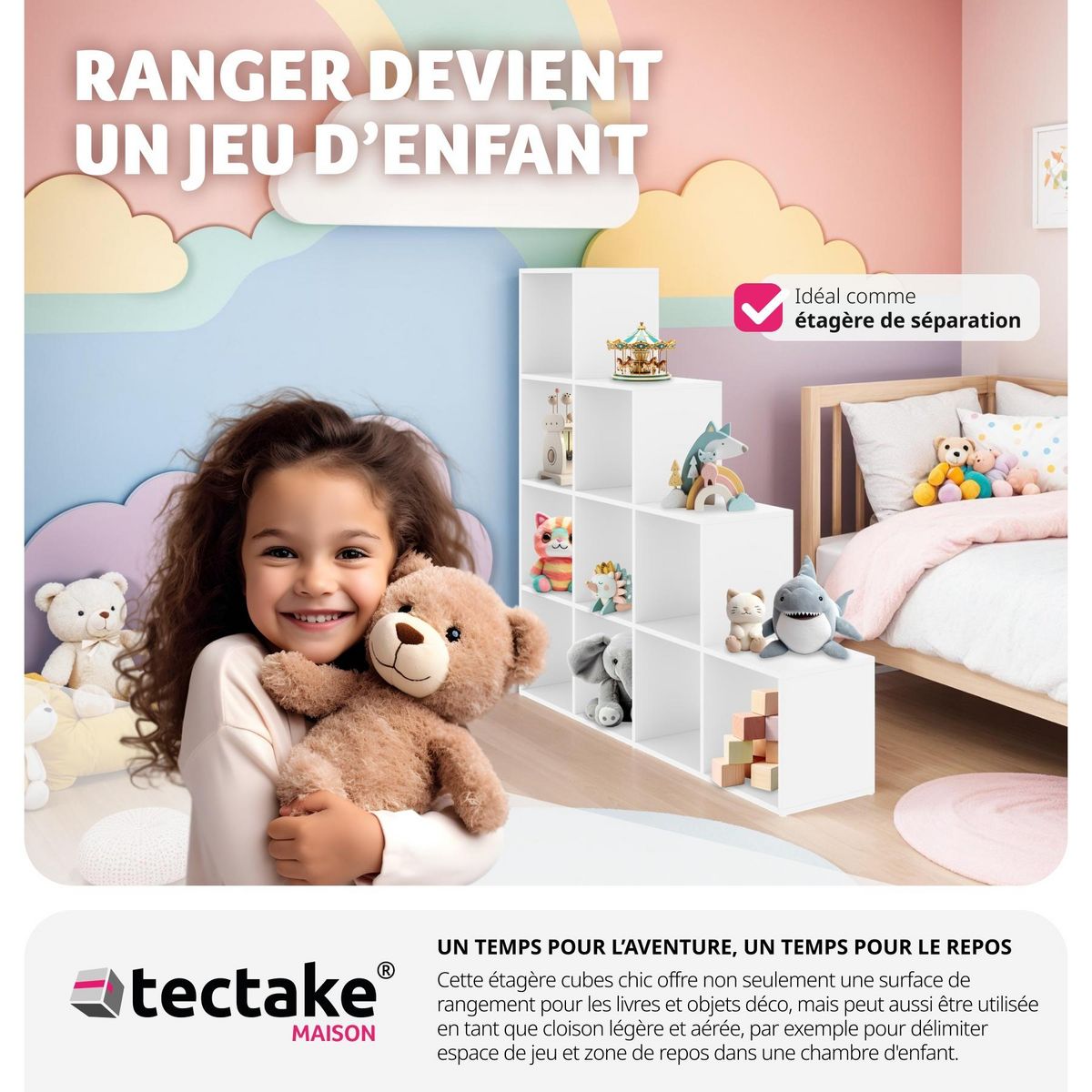 tectake Bibliothèque design cubes pratique blanc