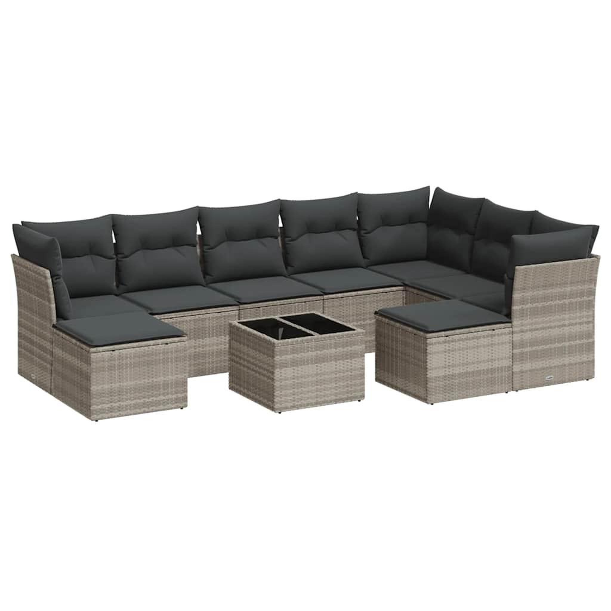Voir la diapositive 2 : VIDAXL Salon de jardin avec coussins 10 pcs gris clair resine tressee