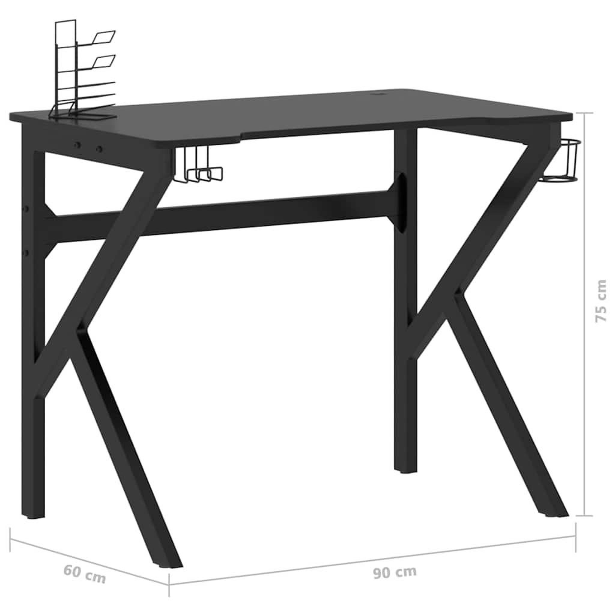 Voir la diapositive 6 : VIDAXL Bureau de jeu avec pieds en forme de K Noir 90x60x75 cm