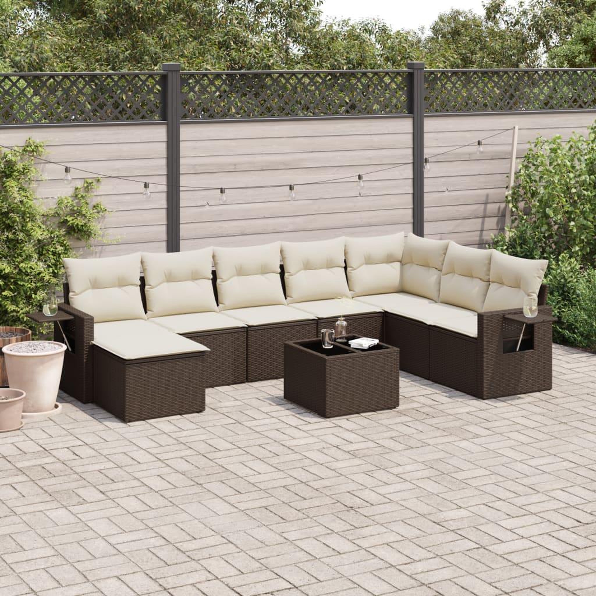 VIDAXL Salon de jardin avec coussins 9 pcs marron resine tressee