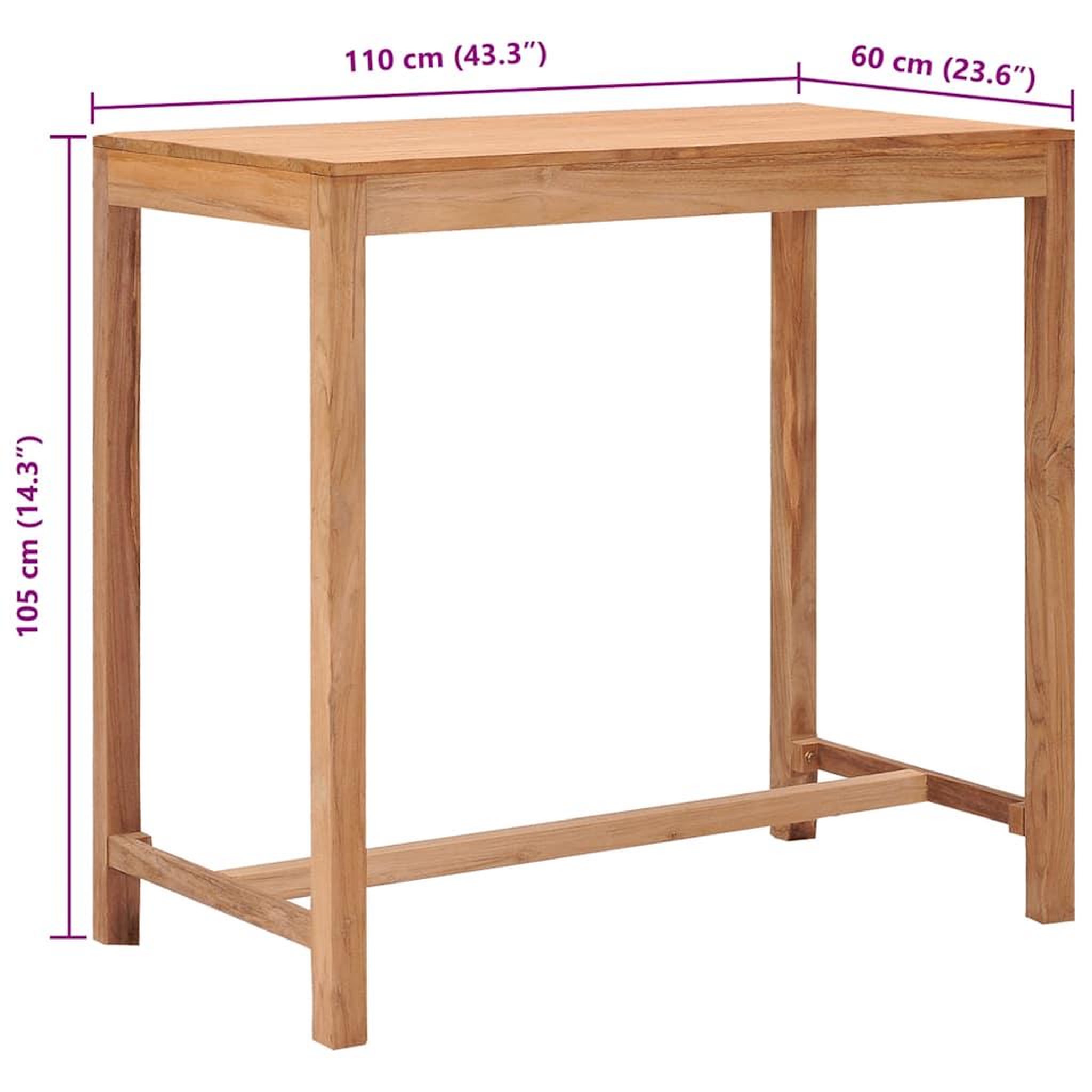 Voir la diapositive 6 : VIDAXL Table de bar de jardin 110x60x105 cm bois de teck solide