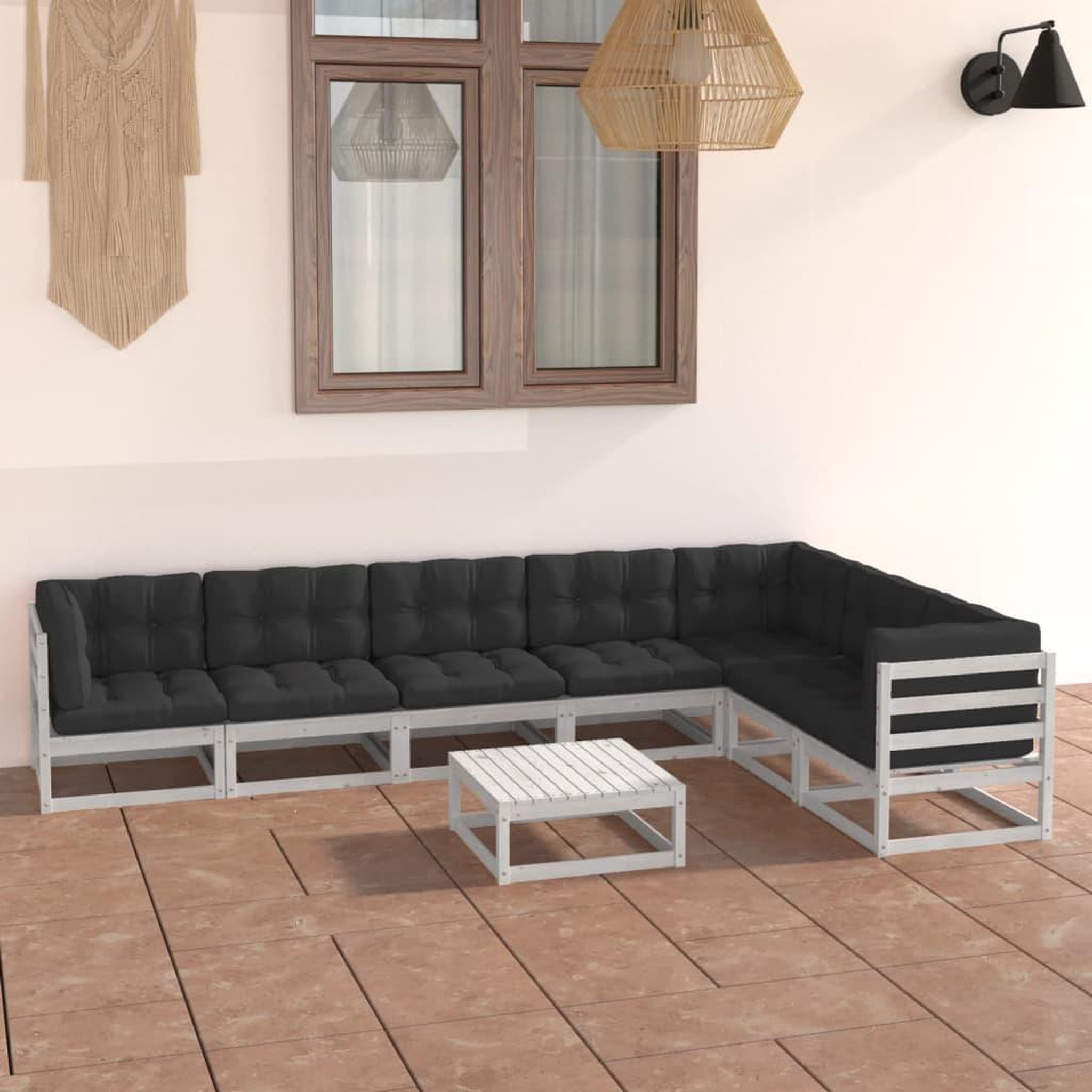 Voir la diapositive 1 : VIDAXL Salon de jardin avec coussins 8 pcs blanc bois de pin massif