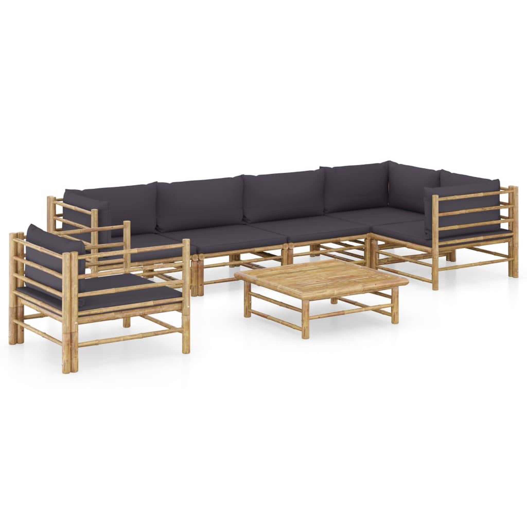 Voir la diapositive 1 : VIDAXL Salon de jardin 7 pcs avec coussins gris fonce bambou