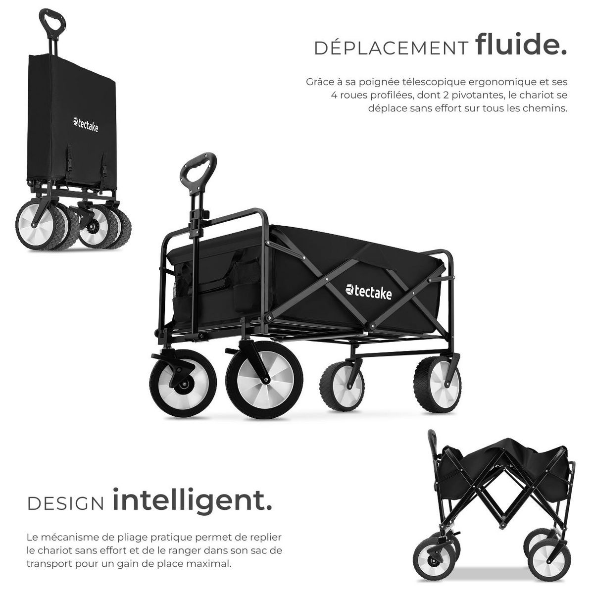 tectake Chariot pliable avec poignée téléscopique noir