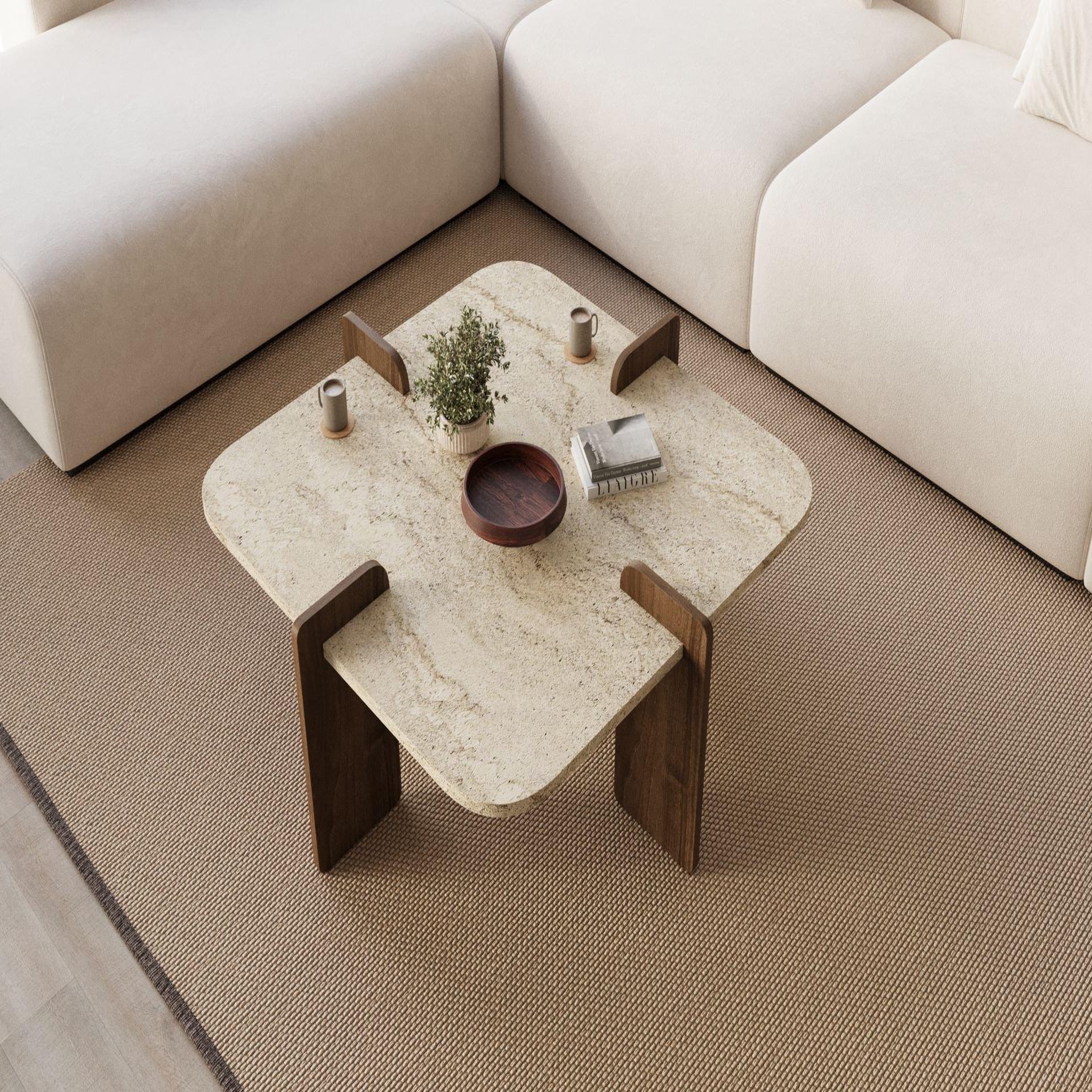Voir la diapositive 4 : Habitat et Jardin Table basse en bois  poalla  - 90 x 90 x 35 cm - travertin