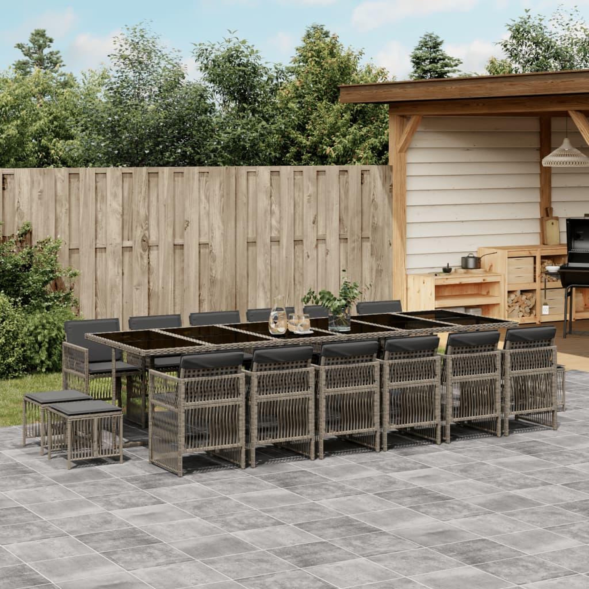 VIDAXL Ensemble a manger de jardin 17 pcs et coussins resine tressee
