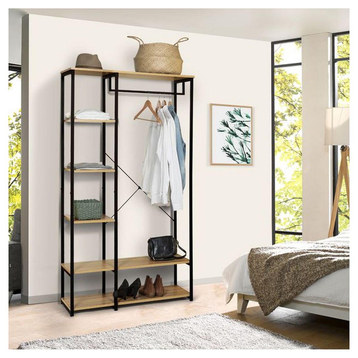 Dressing ouvert style indsutriel bois et métal L90 cm HOUSTON