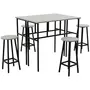 HOMCOM Ensemble table de bar style industriel 6 pièces - 2 tables, 4 tabourets - acier noir panneaux particules aspect bois gris