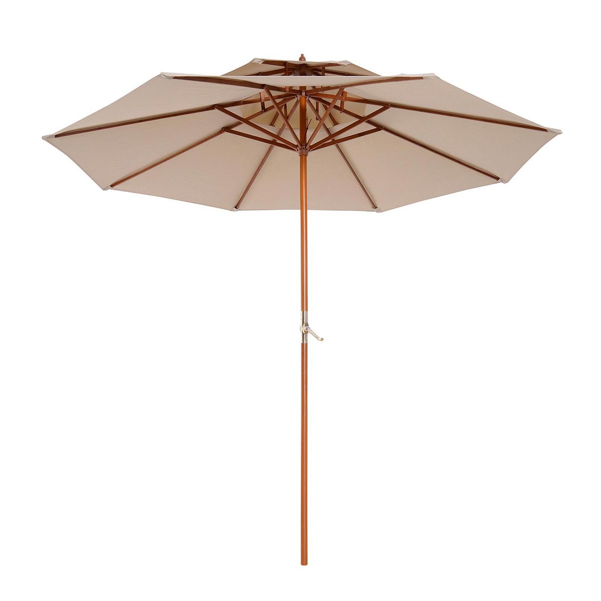 OUTSUNNY Parasol en bois peuplier droit 2 toits polyester 180 g/m² dia. 2,65 x 2,64H m beige