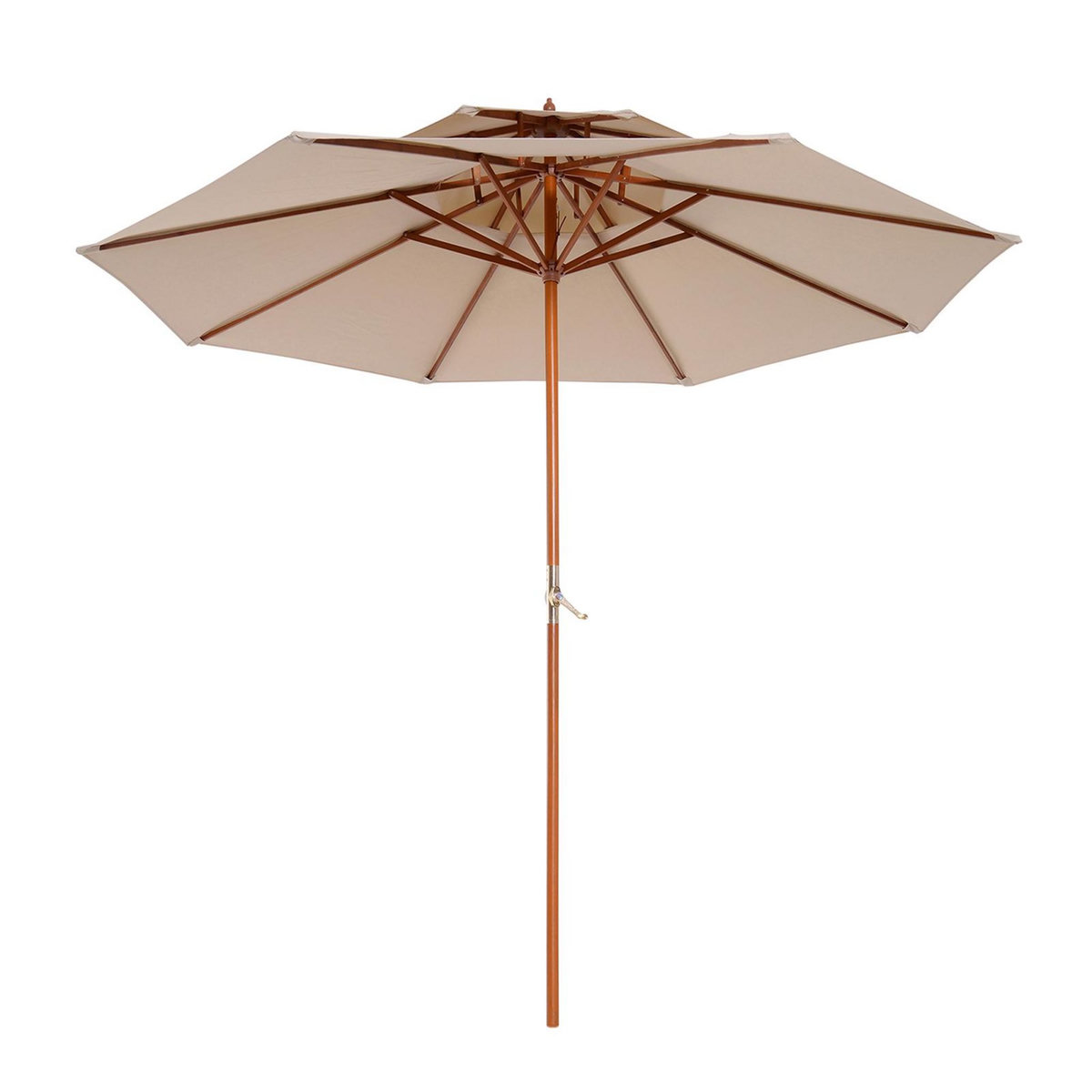 OUTSUNNY Parasol en bois peuplier droit 2 toits polyester 180 g/m² dia. 2,65 x 2,64H m beige