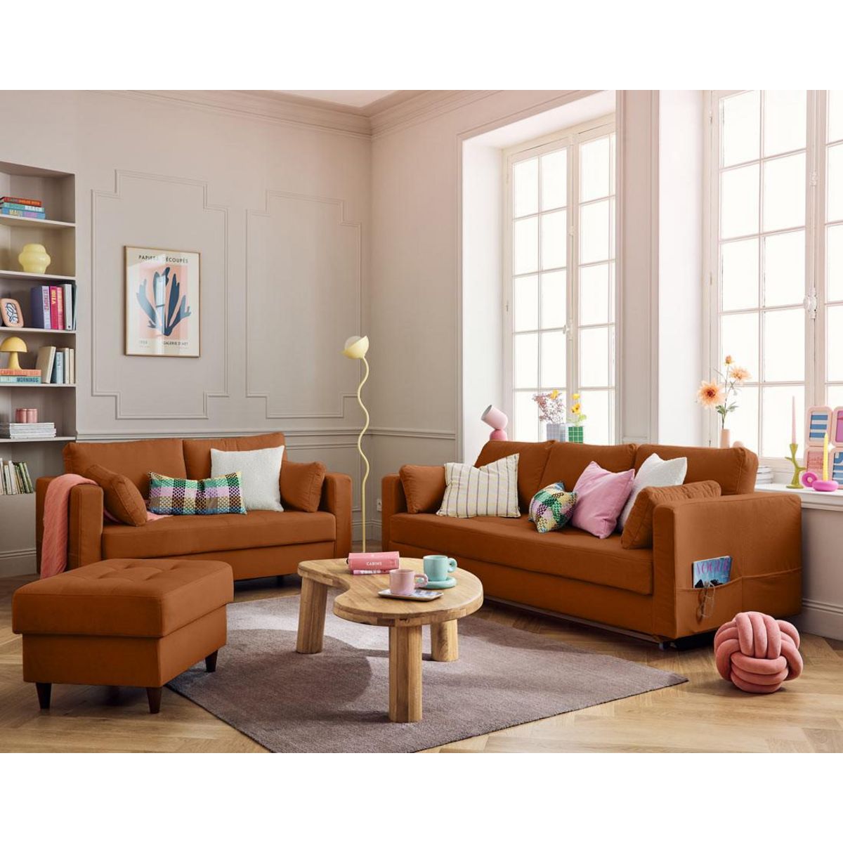 LISA DESIGN Anna - canapé droit 2 places avec poche en velours - pieds en bois