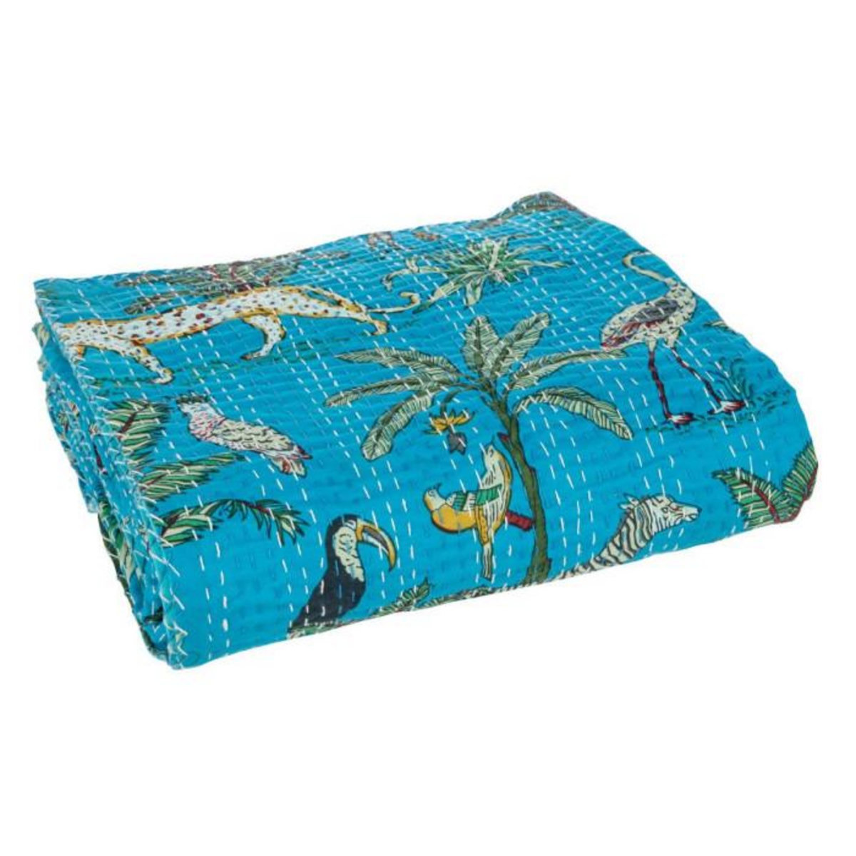 Paris Prix Plaid en Coton Imprimé  Exotique  220x270cm Bleu