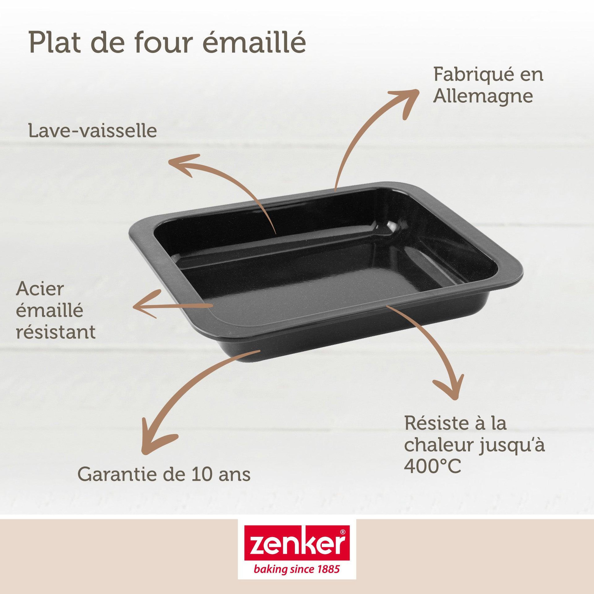 Voir la diapositive 3 : ZENKER Lot de 2 plats four 33/33 cm en acier émaillé avec 2 ustensiles zenker special cooking