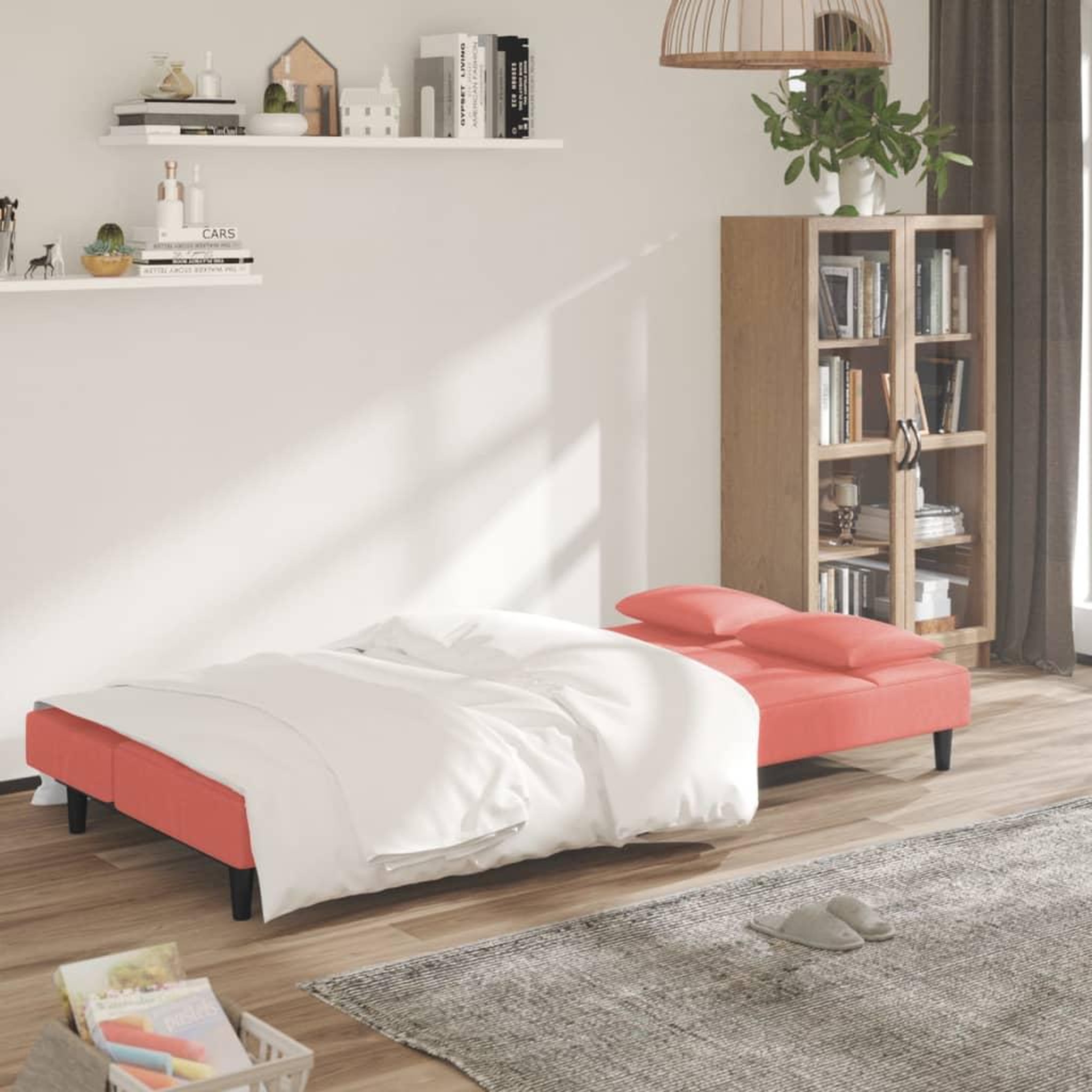 Voir la diapositive 3 : VIDAXL Canape-lit a 2 places avec deux oreillers Rose Velours