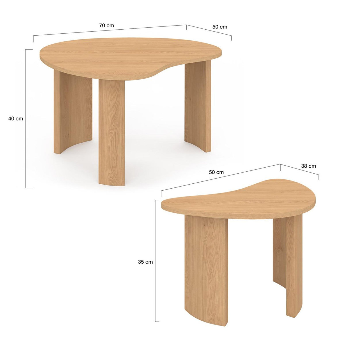 ID MARKET Lot de 2 tables basses gigognes COLINE 70/50 bois façon hêtre