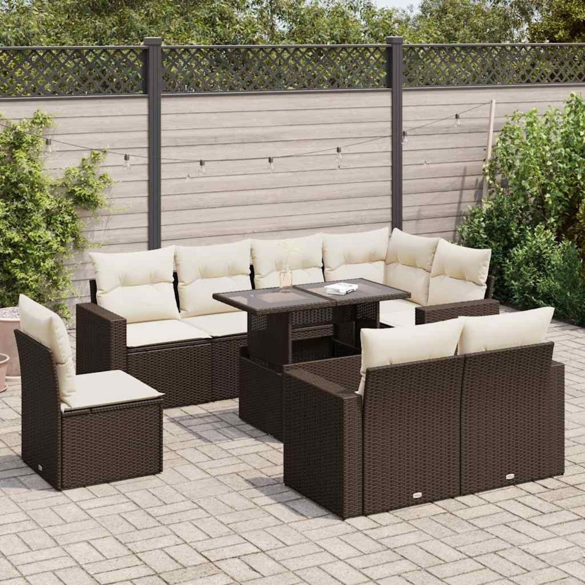 VIDAXL Salon de jardin avec coussins 9 pcs marron resine tressee