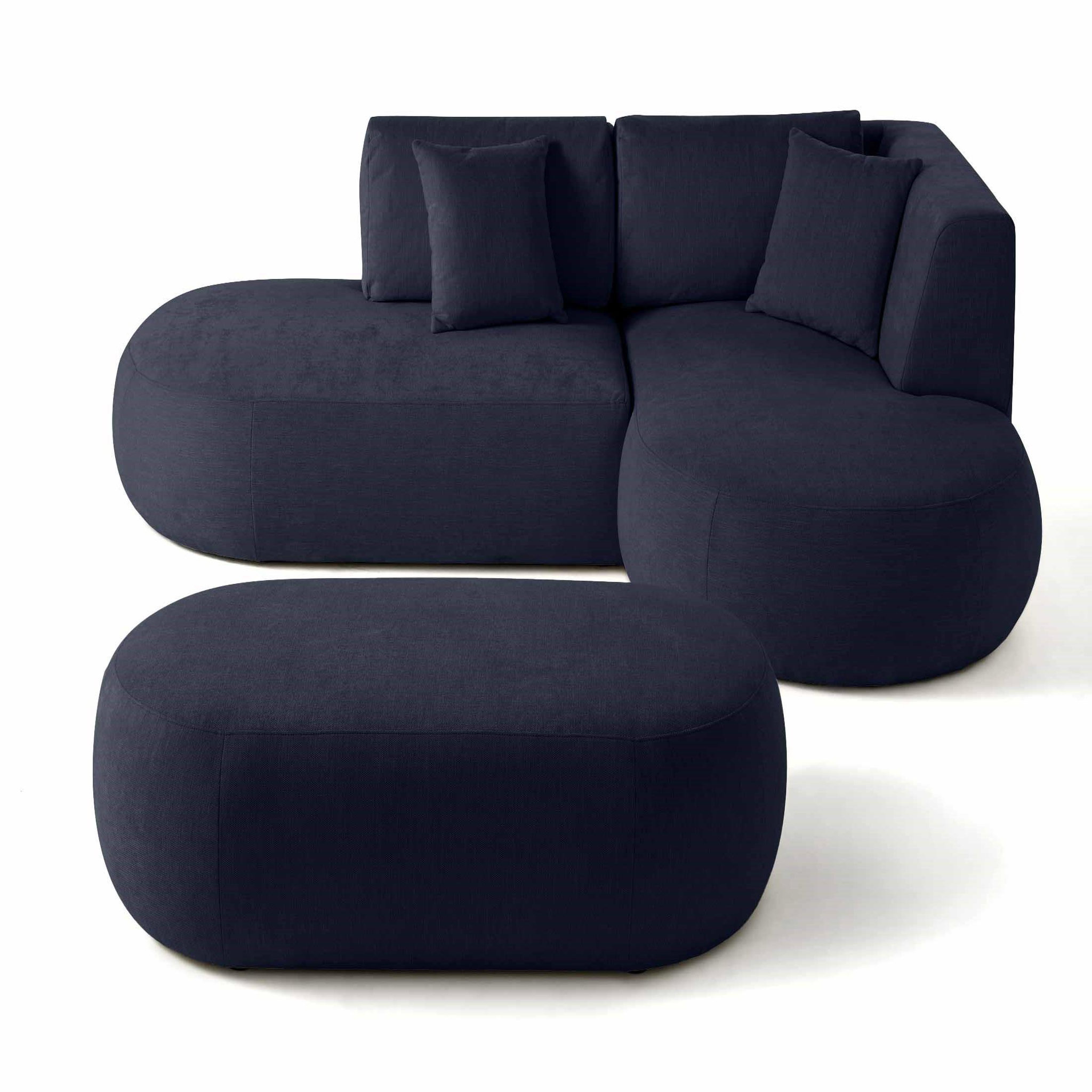 Voir la diapositive 1 : LISA DESIGN Santorini - canapé modulable d'angle droit + pouf - 4 places - en tissu texturé