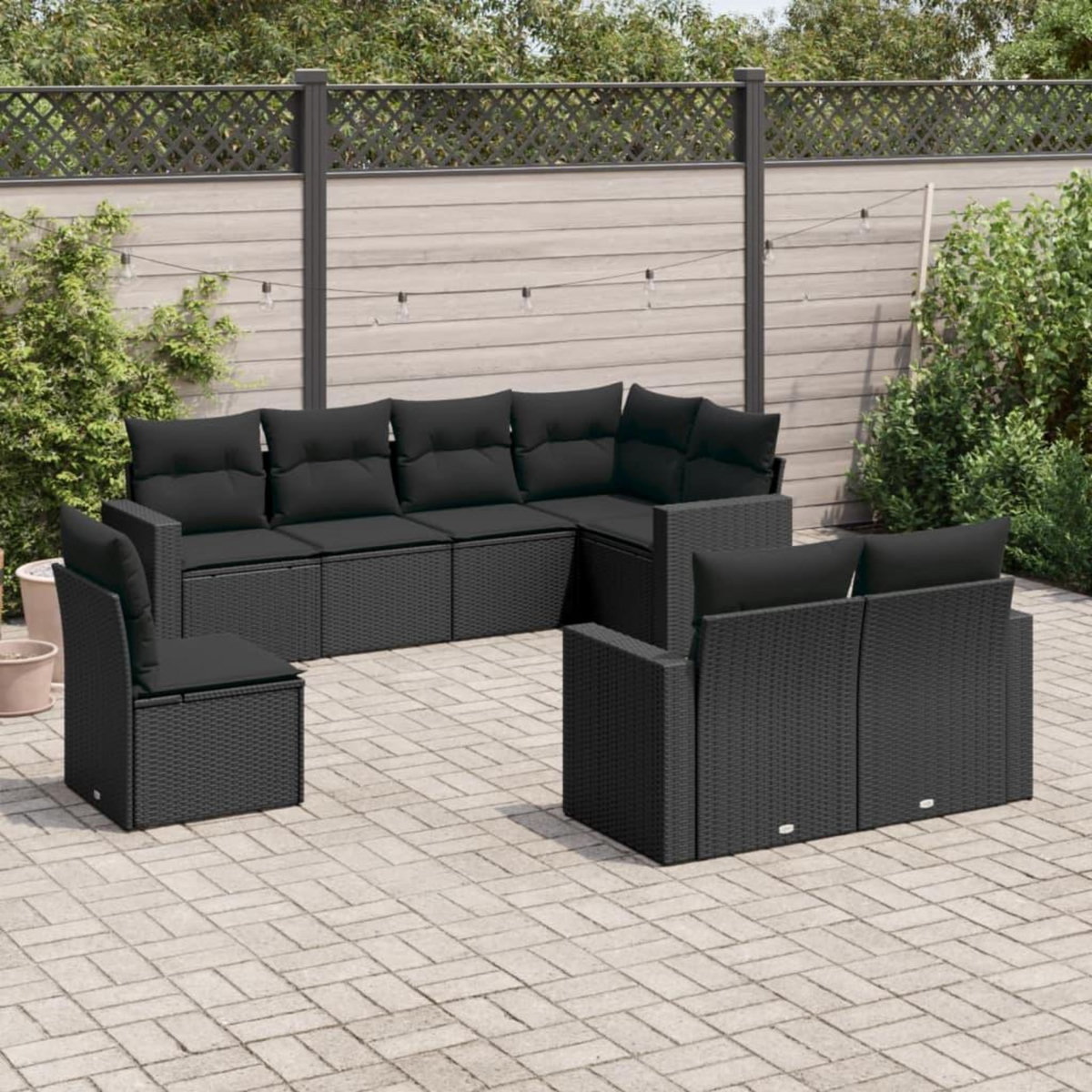 VIDAXL Salon de jardin 8 pcs avec coussins noir resine tressee