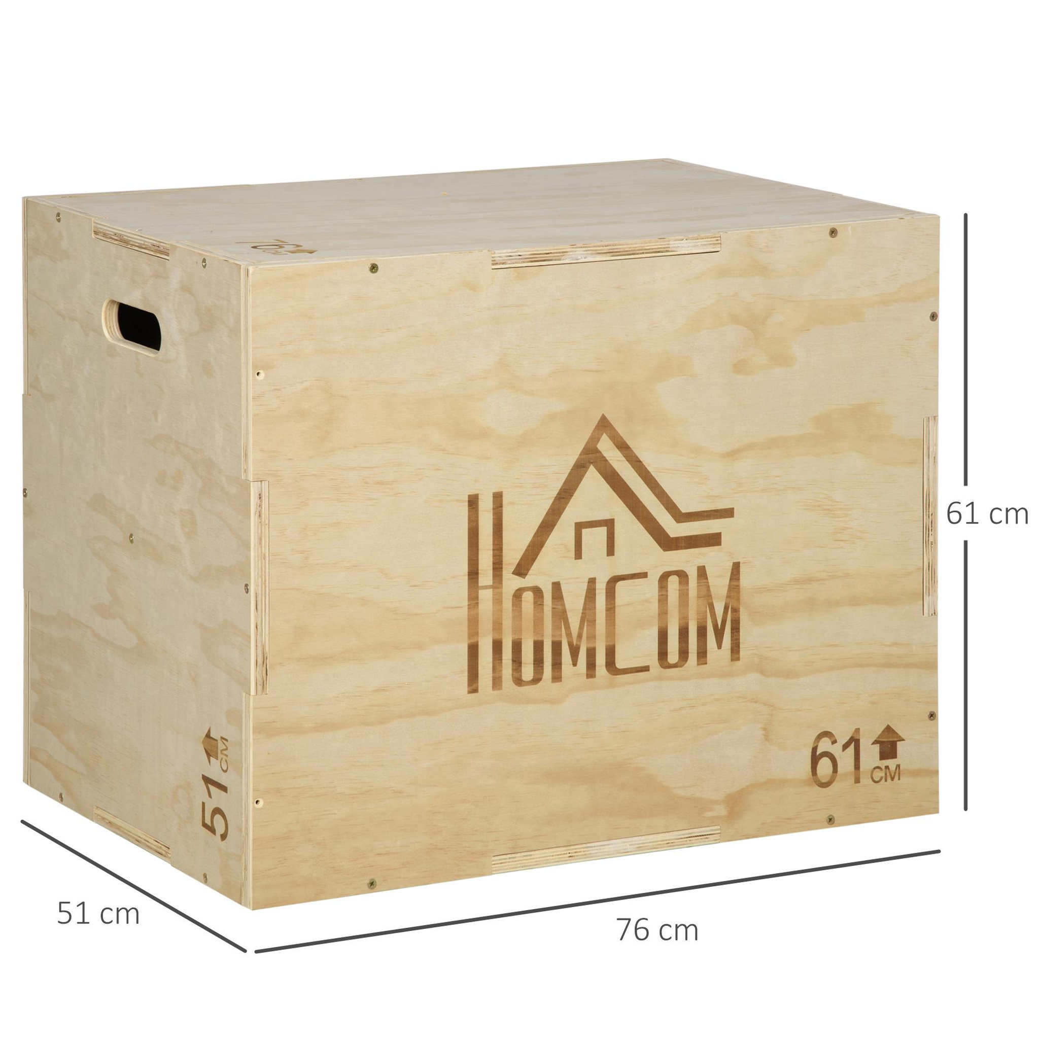 Voir la diapositive 3 : HOMCOM Box jump - box de pliométrie - boite de saut - 3 hauteurs 51/61/76H cm - charge max. 120 Kg - bois de hêtre