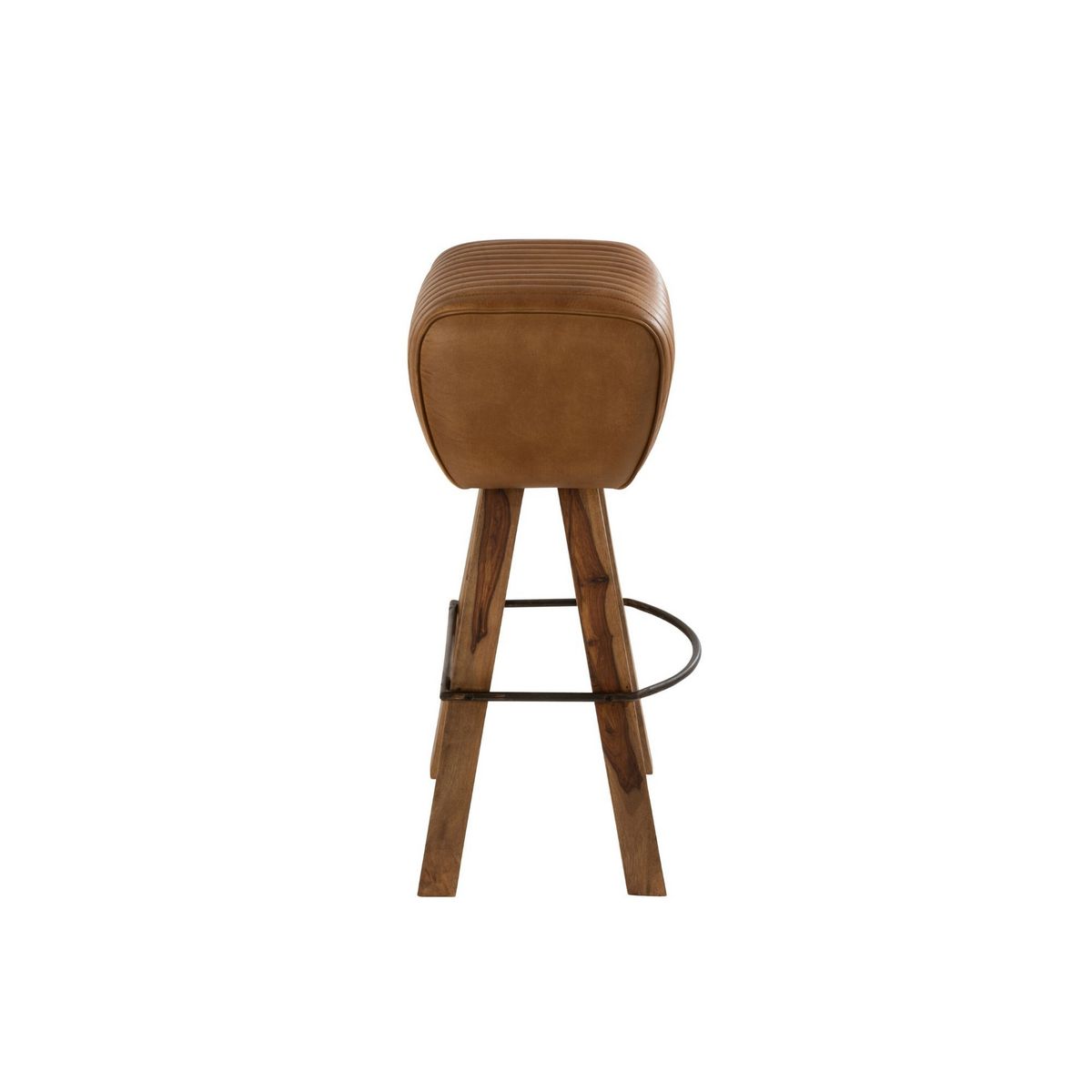 HELLIN Tabouret de bar saut de cheval en bois et cuir - SAMIR