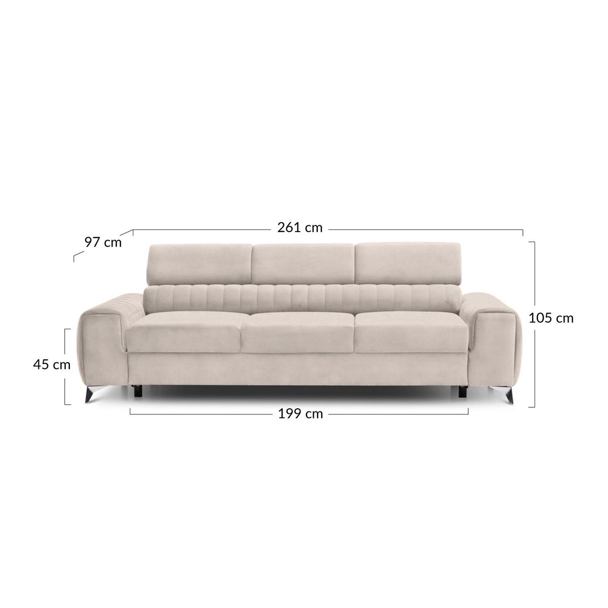 BEST MOBILIER Talisay - canapé droit 3 places - convertible - en velours