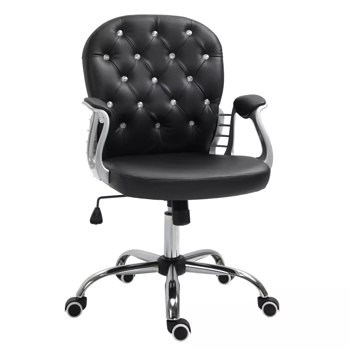HOMCOM Vinsetto Fauteuil de bureau chaise de bureau ergonomique réglable roulettes pivotantes boutons strass revêtement synthétique PU 59,5L x 60,5l x 95-105H cm noir