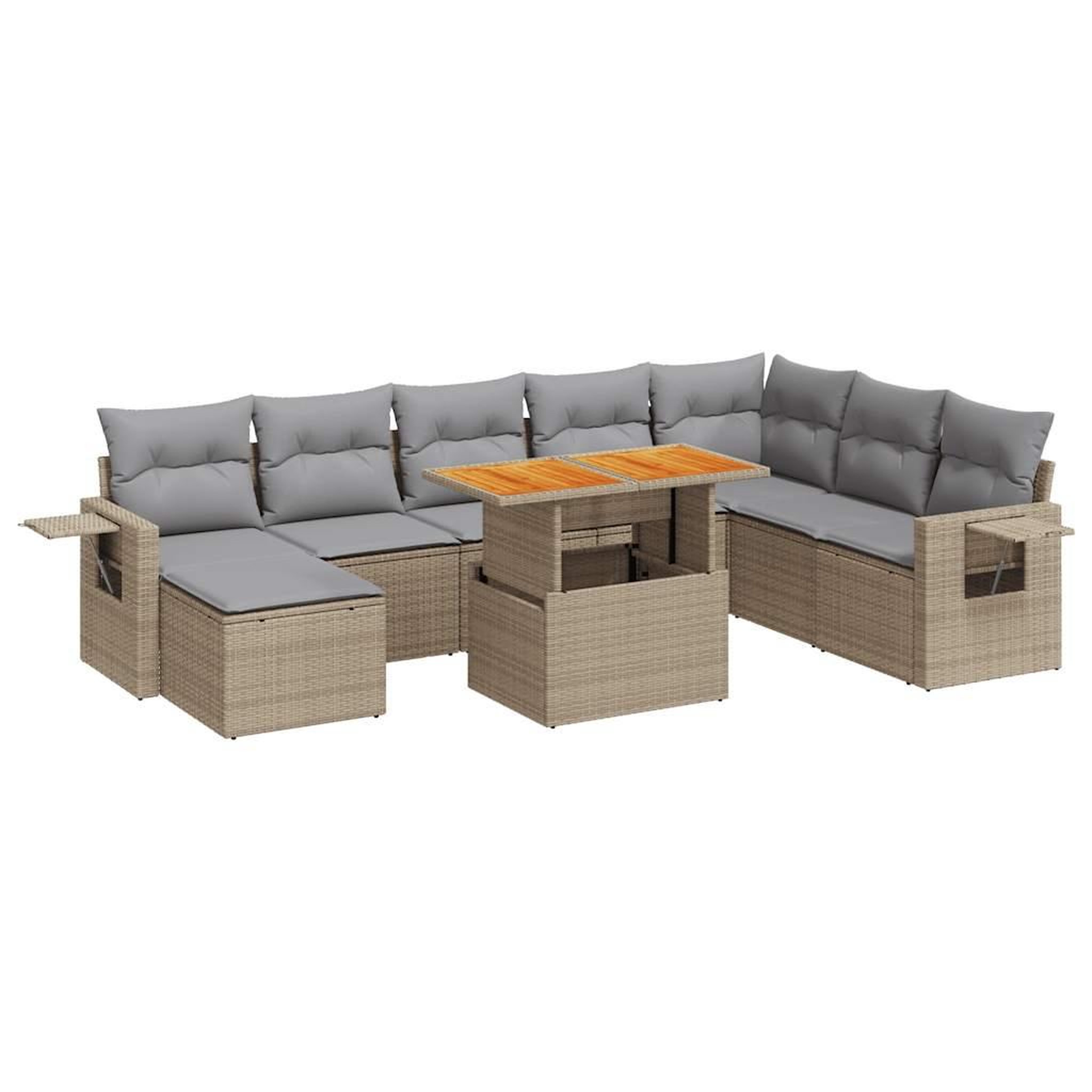 Voir la diapositive 2 : VIDAXL Salon de jardin avec coussins 9 pcs beige resine tressee