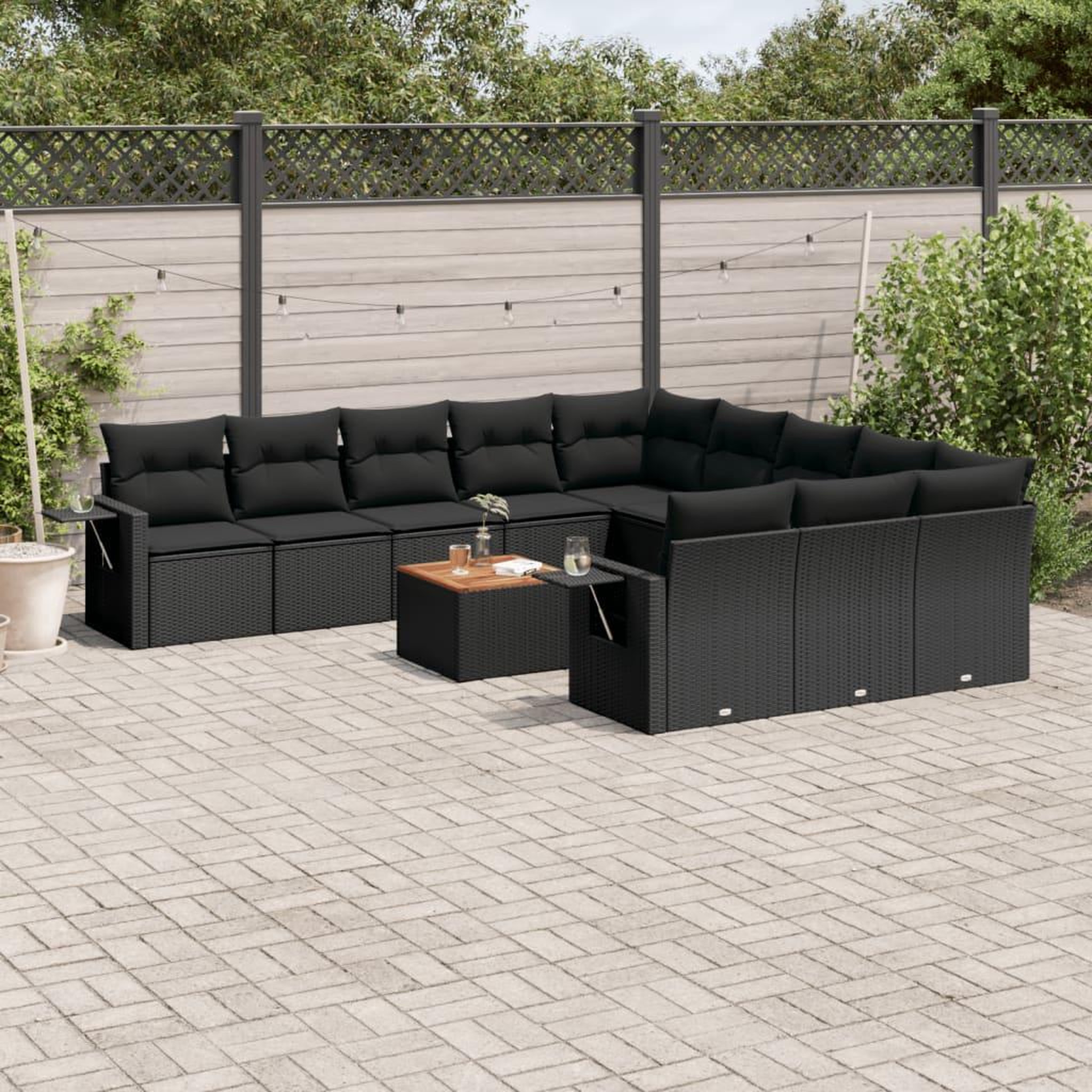 VIDAXL Salon de jardin 12 pcs avec coussins noir resine tressee
